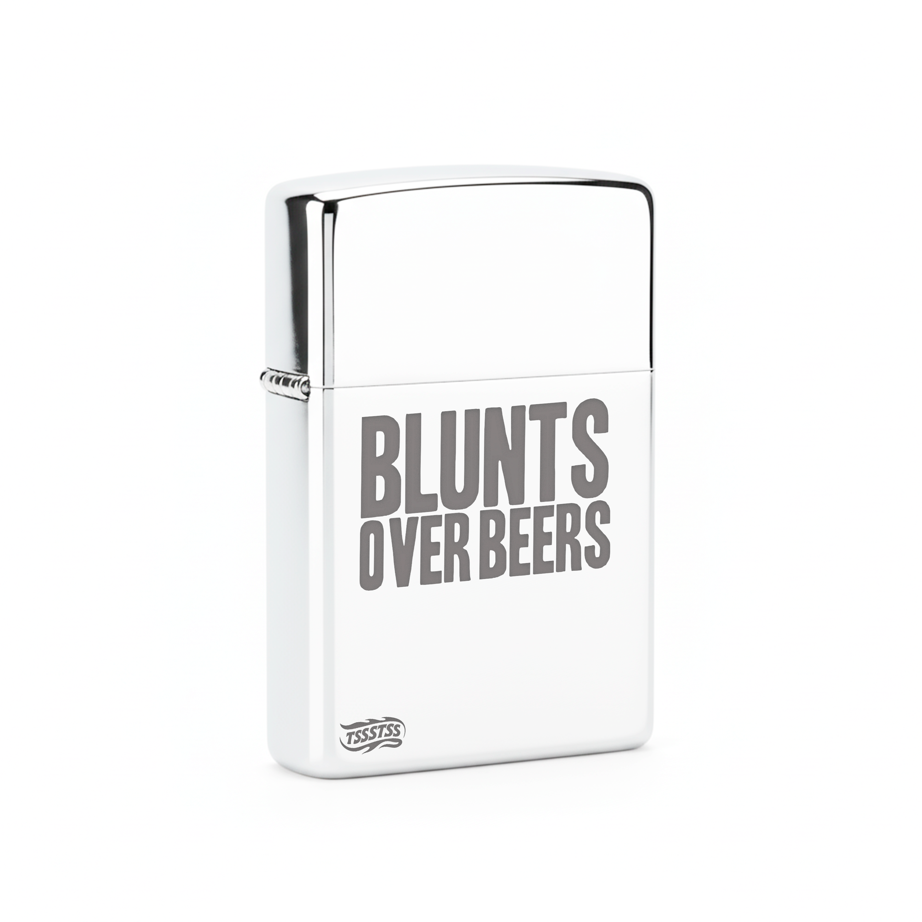 Isqueiro Cromado Polido 'Blunts Over Beers'