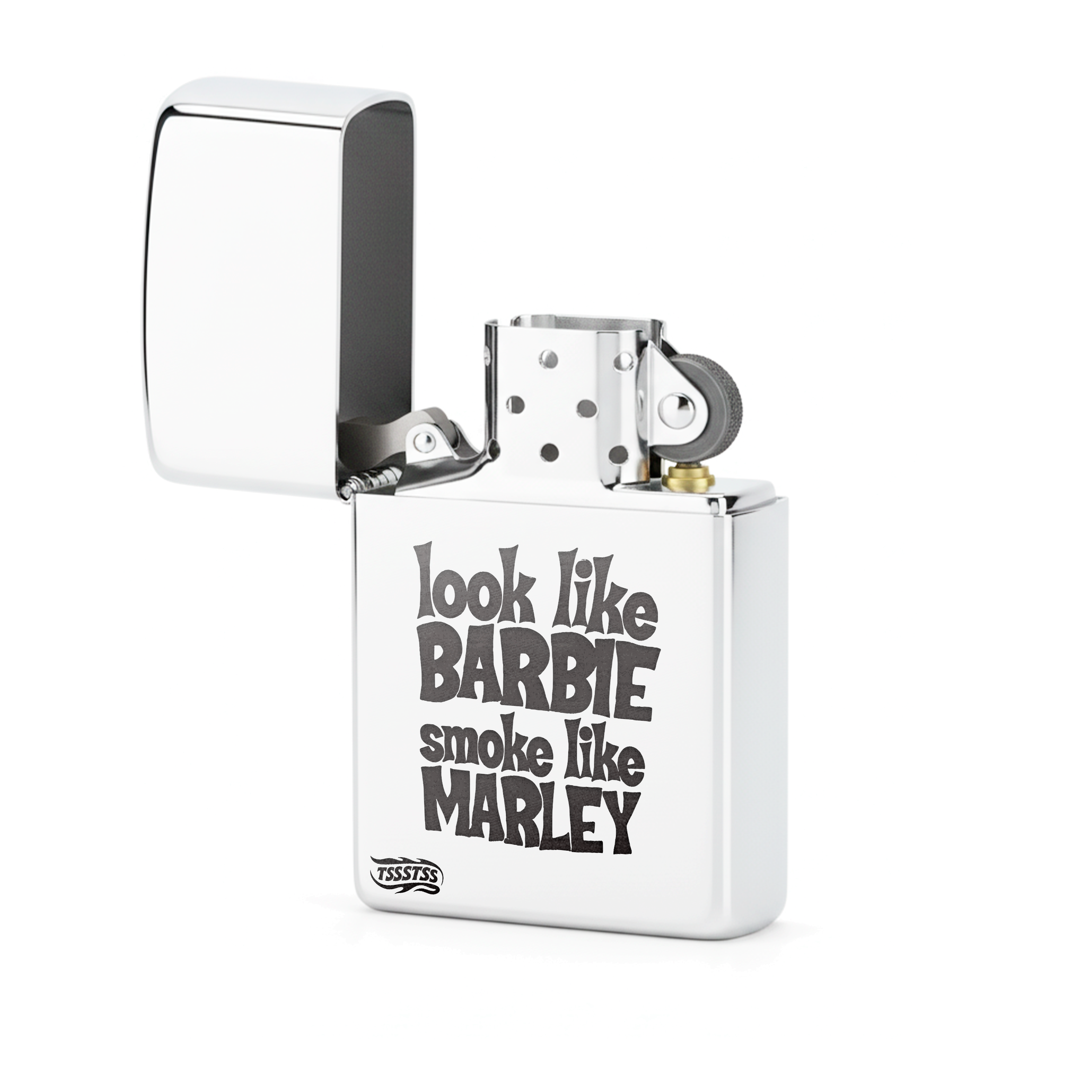 Isqueiro Cromado Polido 'Barbie Marley'