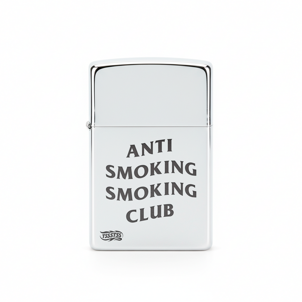 Isqueiro Cromado Polido 'Anti Smoking Smoking Club'