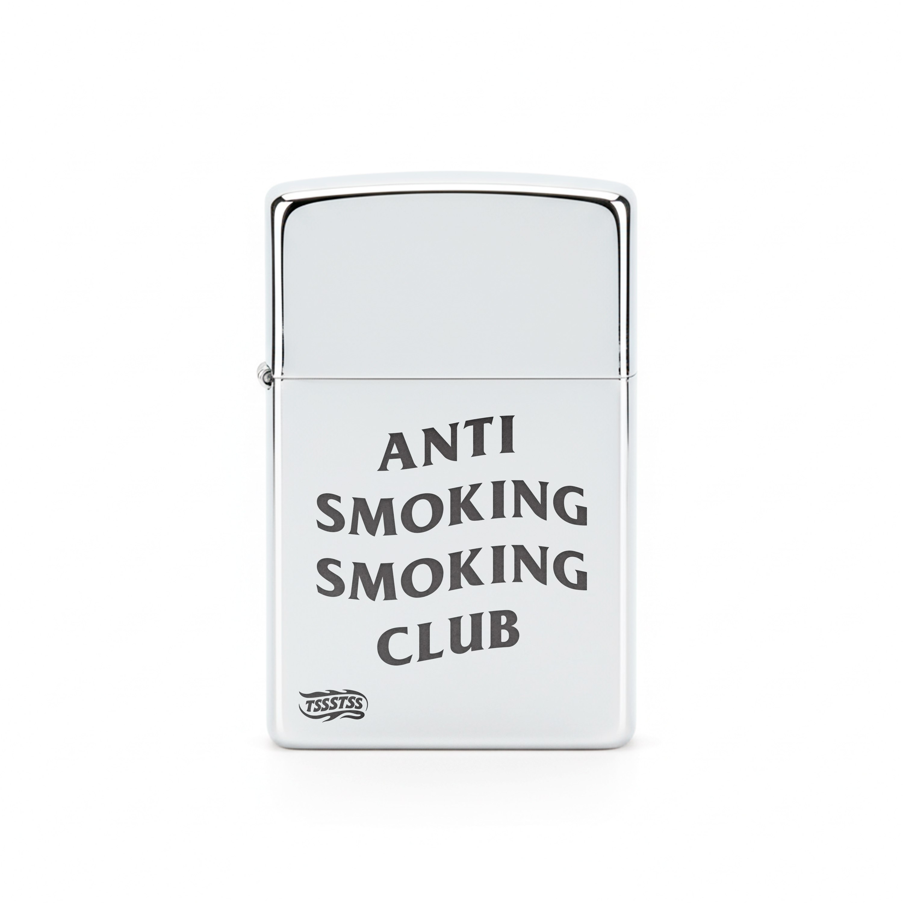 Isqueiro Cromado Polido 'Anti Smoking Smoking Club'