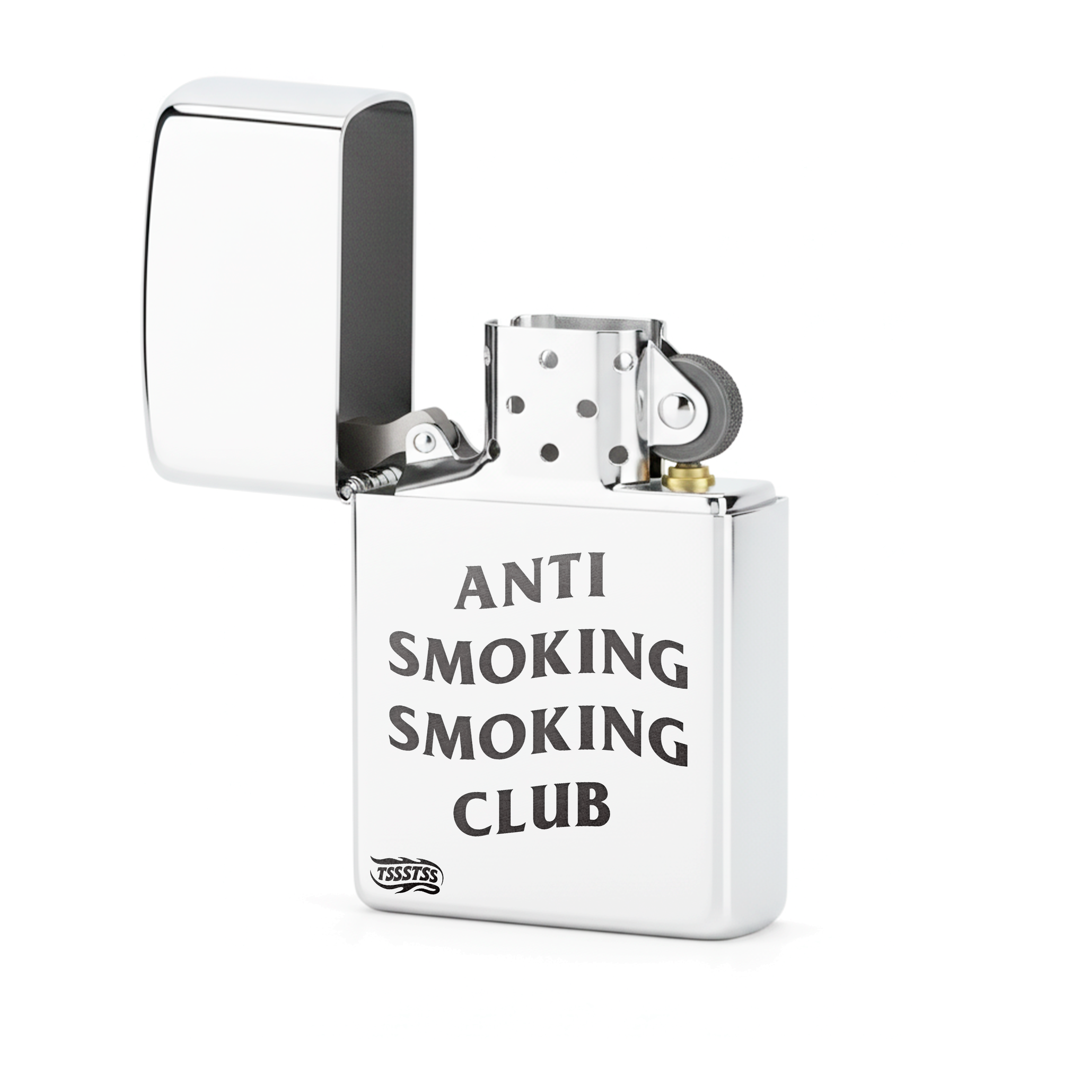 Isqueiro Cromado Polido 'Anti Smoking Smoking Club'
