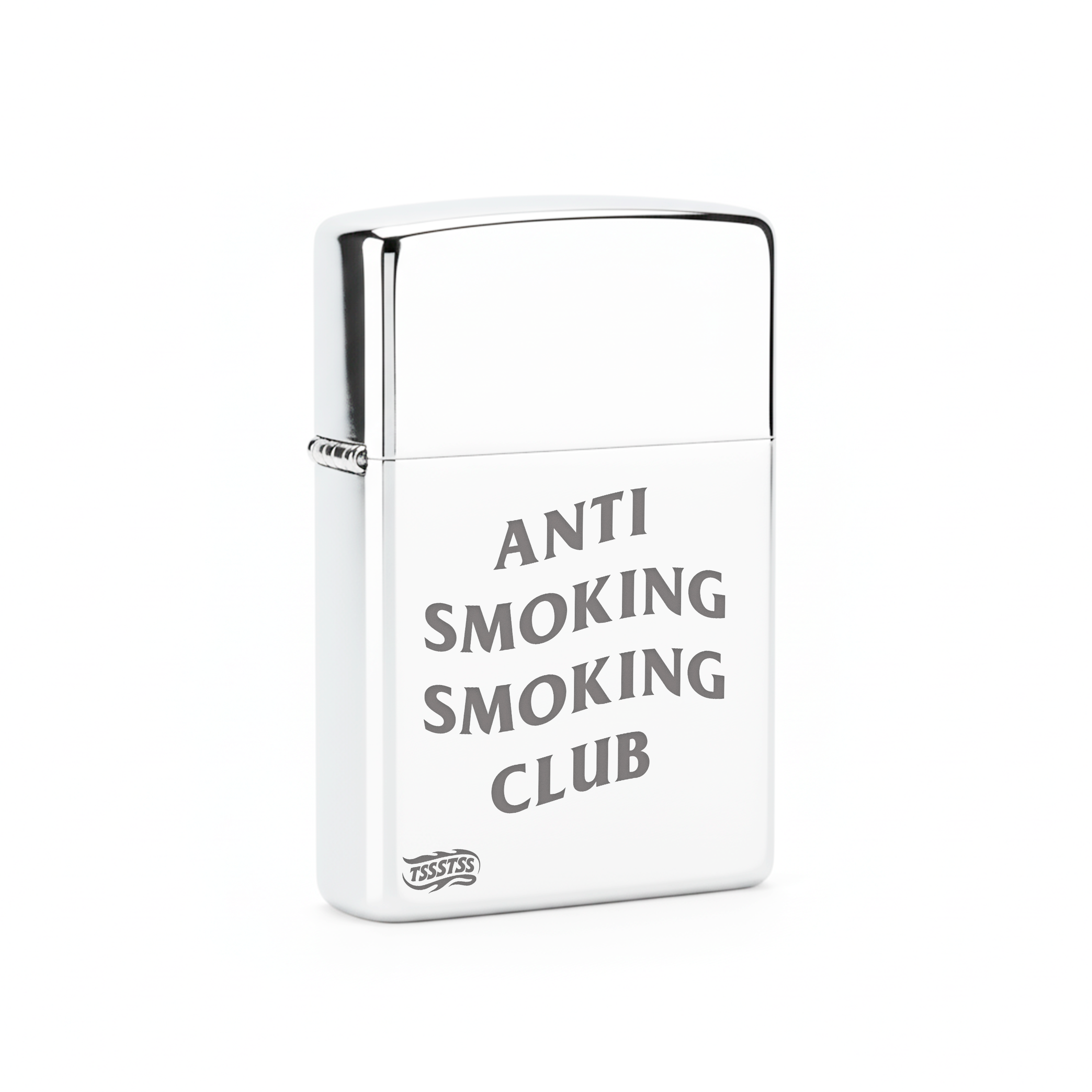 Isqueiro Cromado Polido 'Anti Smoking Smoking Club'