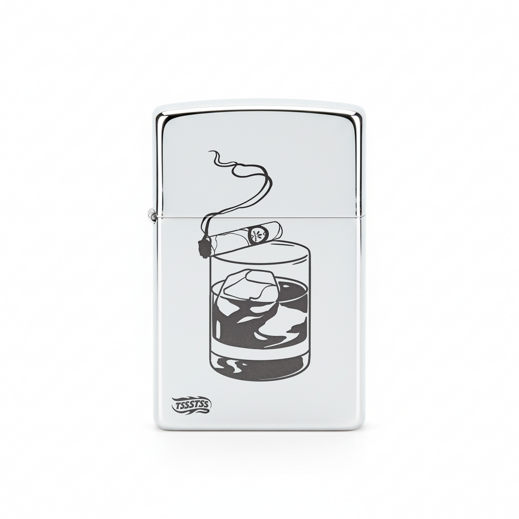 Isqueiro Cromado Polido 'Think & Chill'