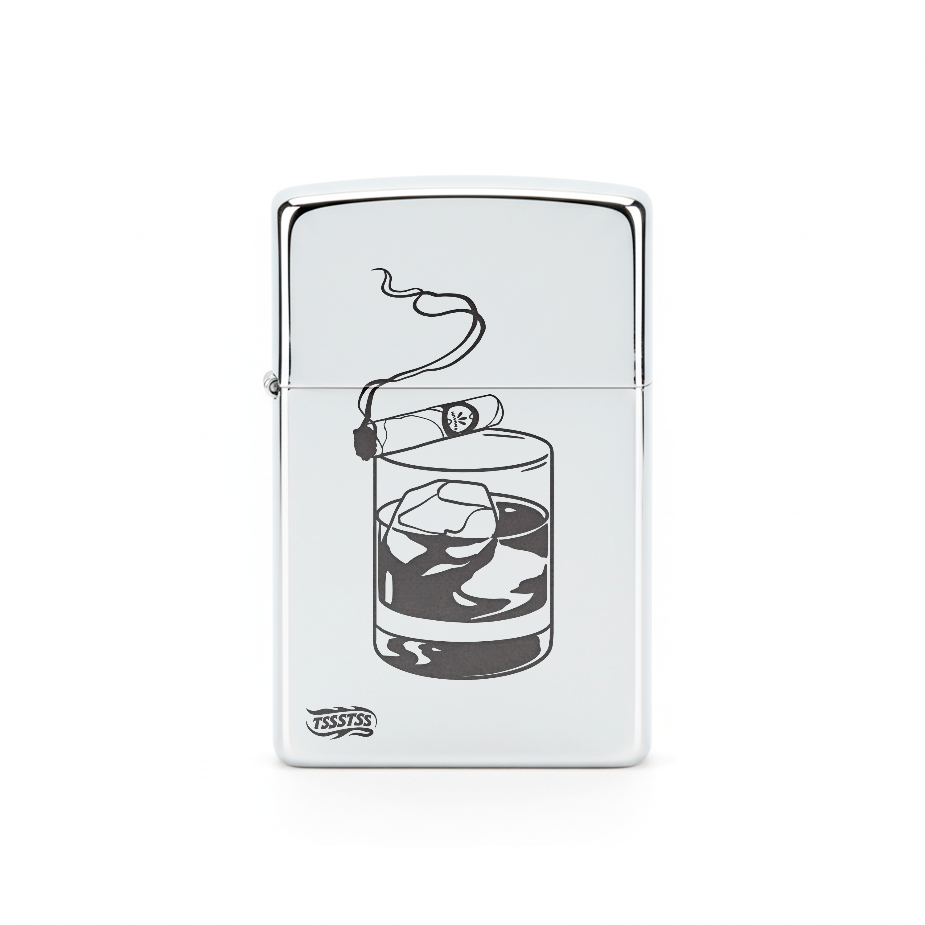 Isqueiro Cromado Polido 'Think & Chill'