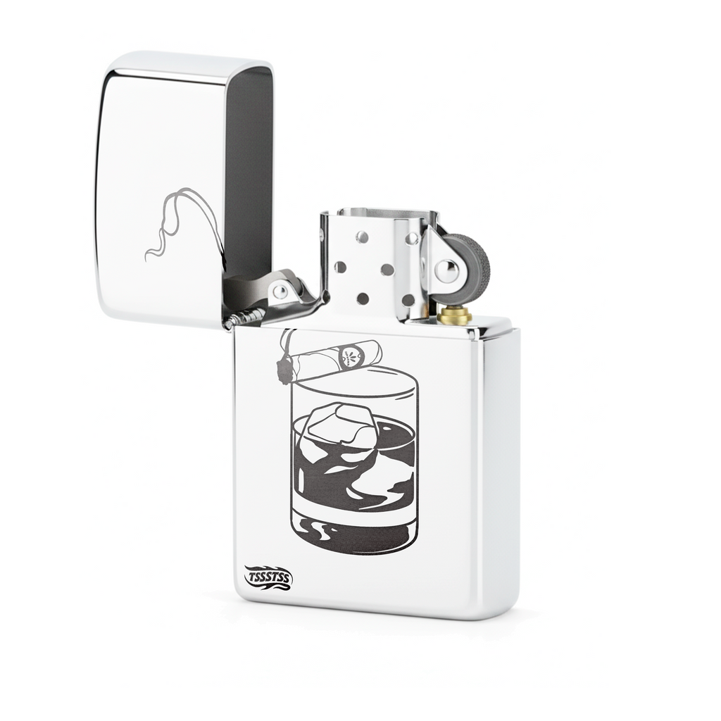 Isqueiro Cromado Polido 'Think & Chill'