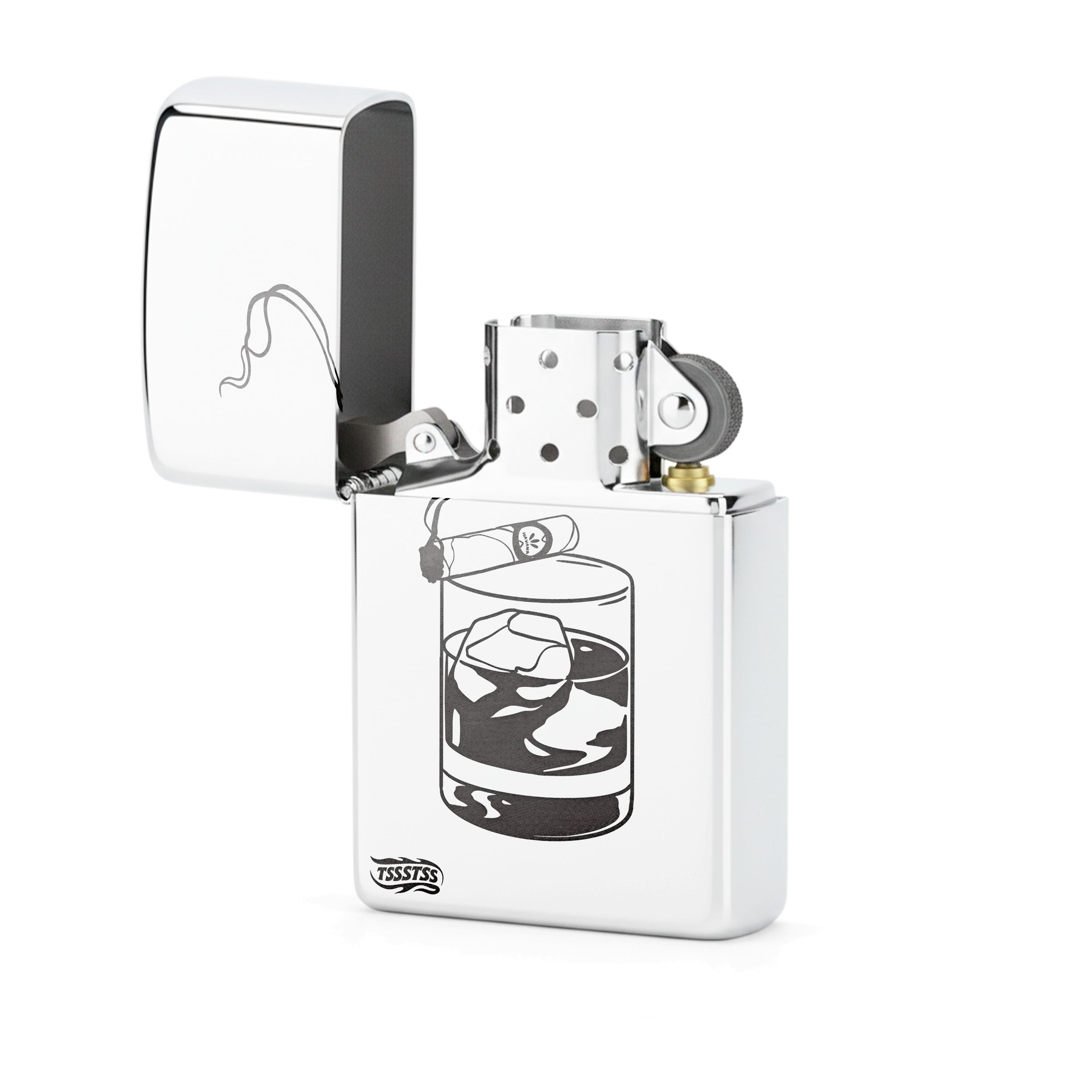 Isqueiro Cromado Polido 'Think & Chill'