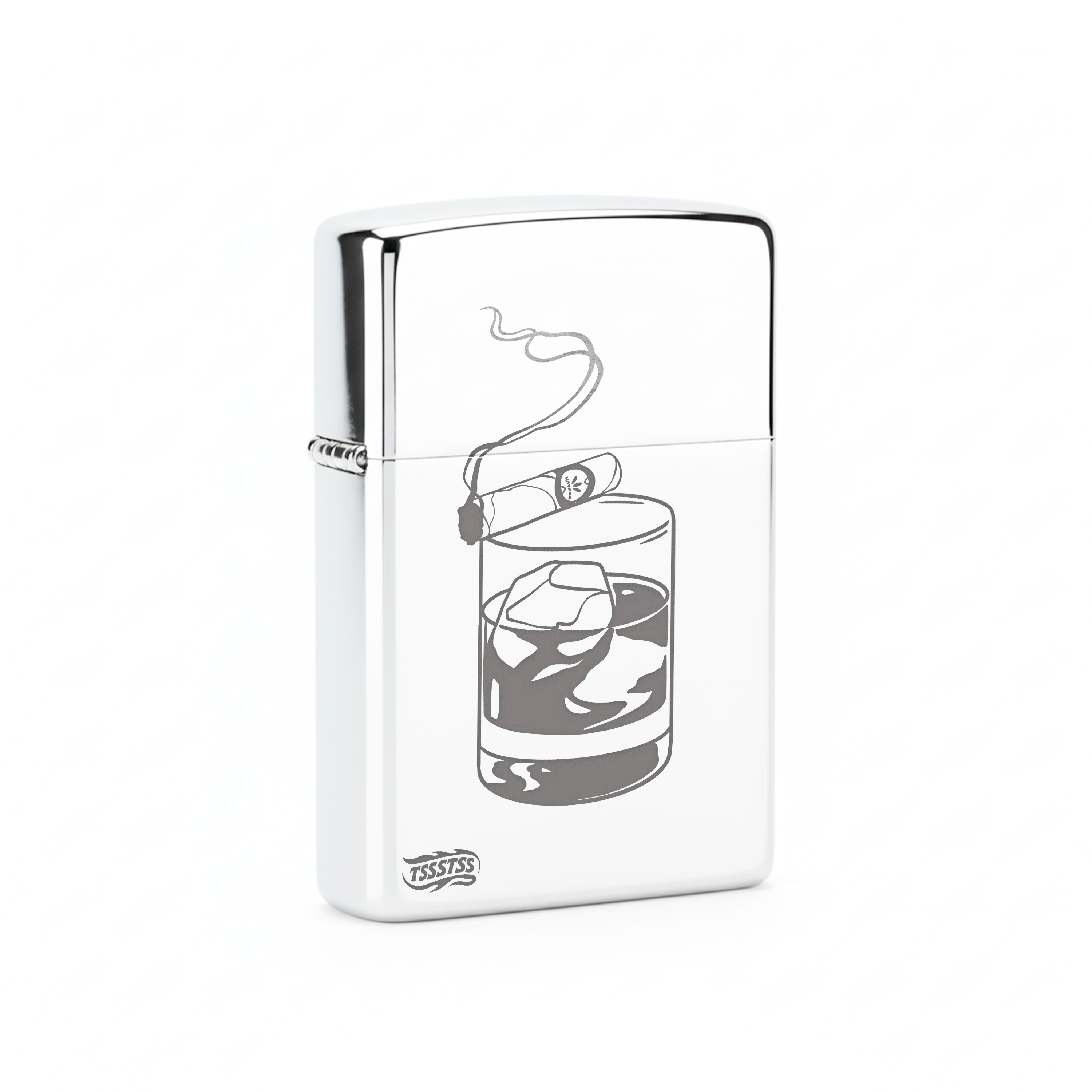 Isqueiro Cromado Polido 'Think & Chill'