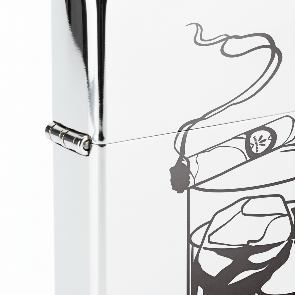 Isqueiro Cromado Polido 'Think & Chill' detalhe 5