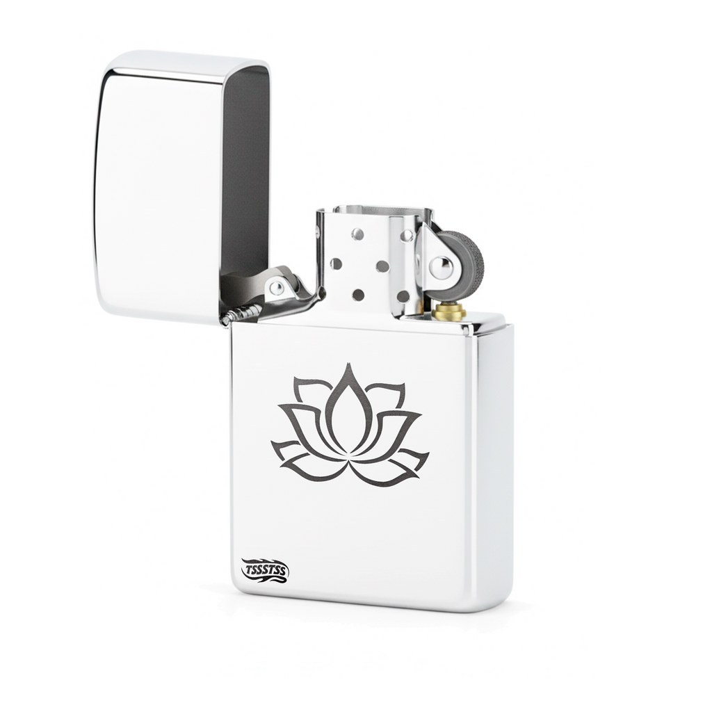 Isqueiro Cromado Polido 'Flor de Lótus'