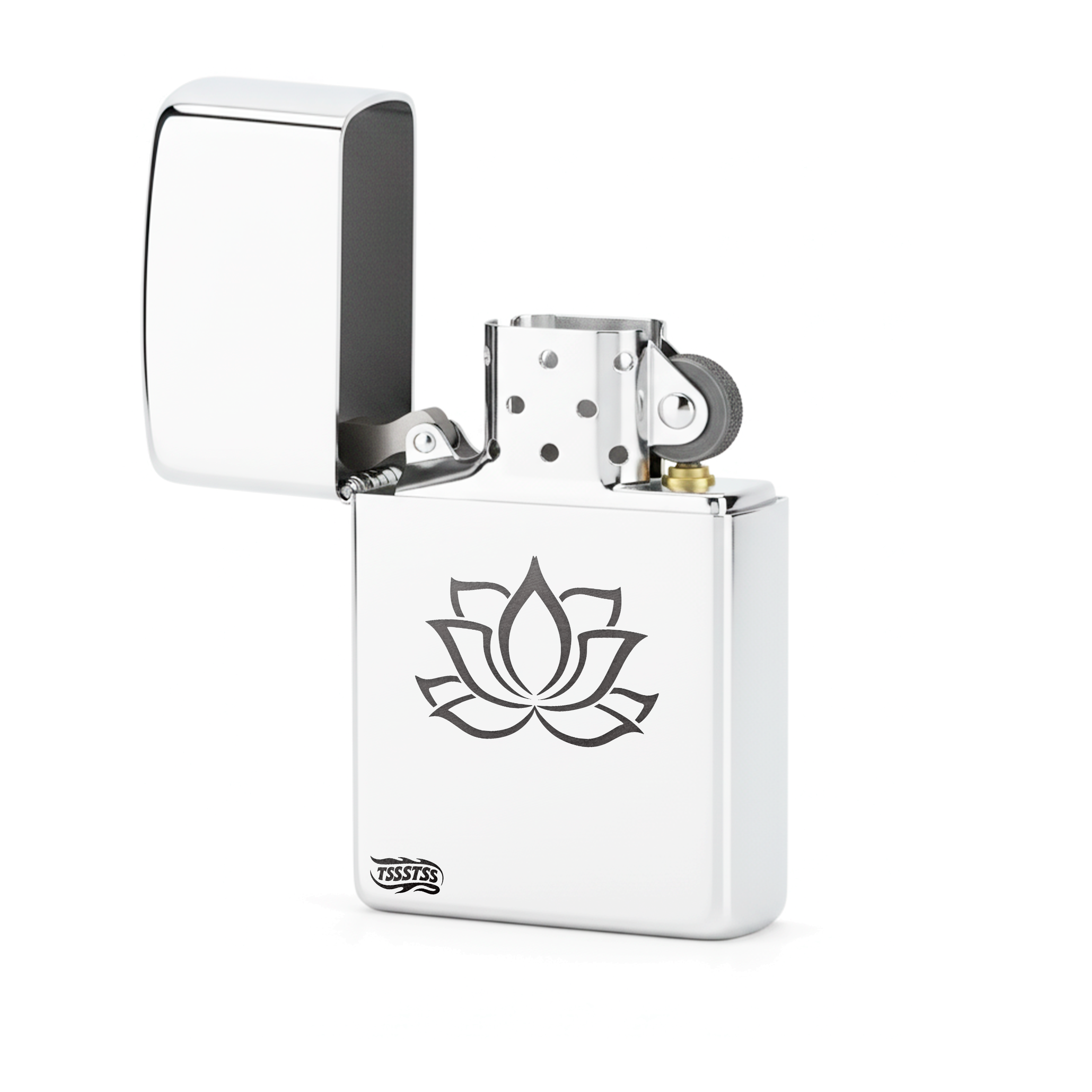 Isqueiro Cromado Polido 'Flor de Lótus'