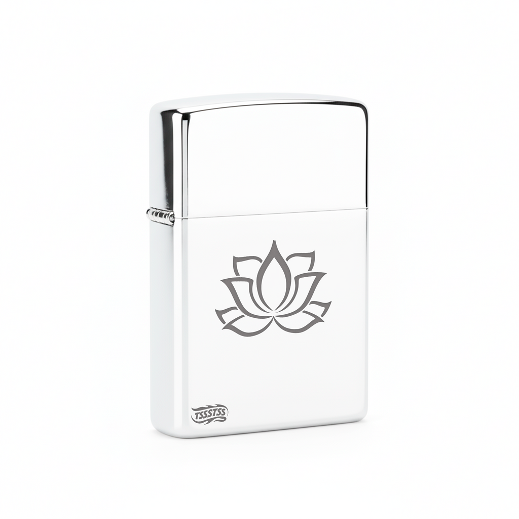 Isqueiro Cromado Polido 'Flor de Lótus' detalhe 3