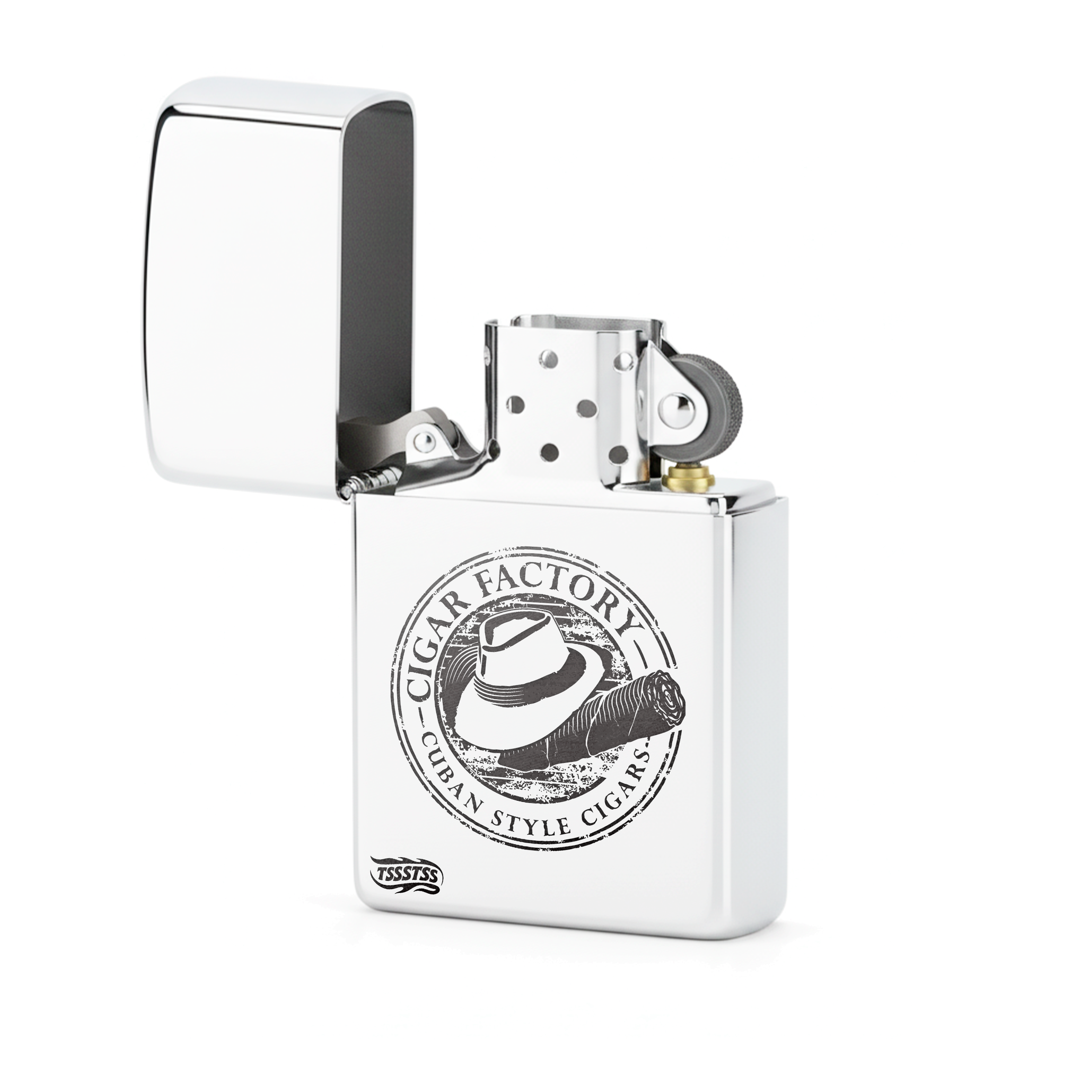 Isqueiro Cromado Polido 'Cuban Style Cigars'