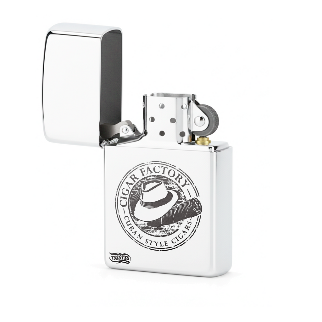 Isqueiro Cromado Polido 'Cuban Style Cigars' detalhe 2