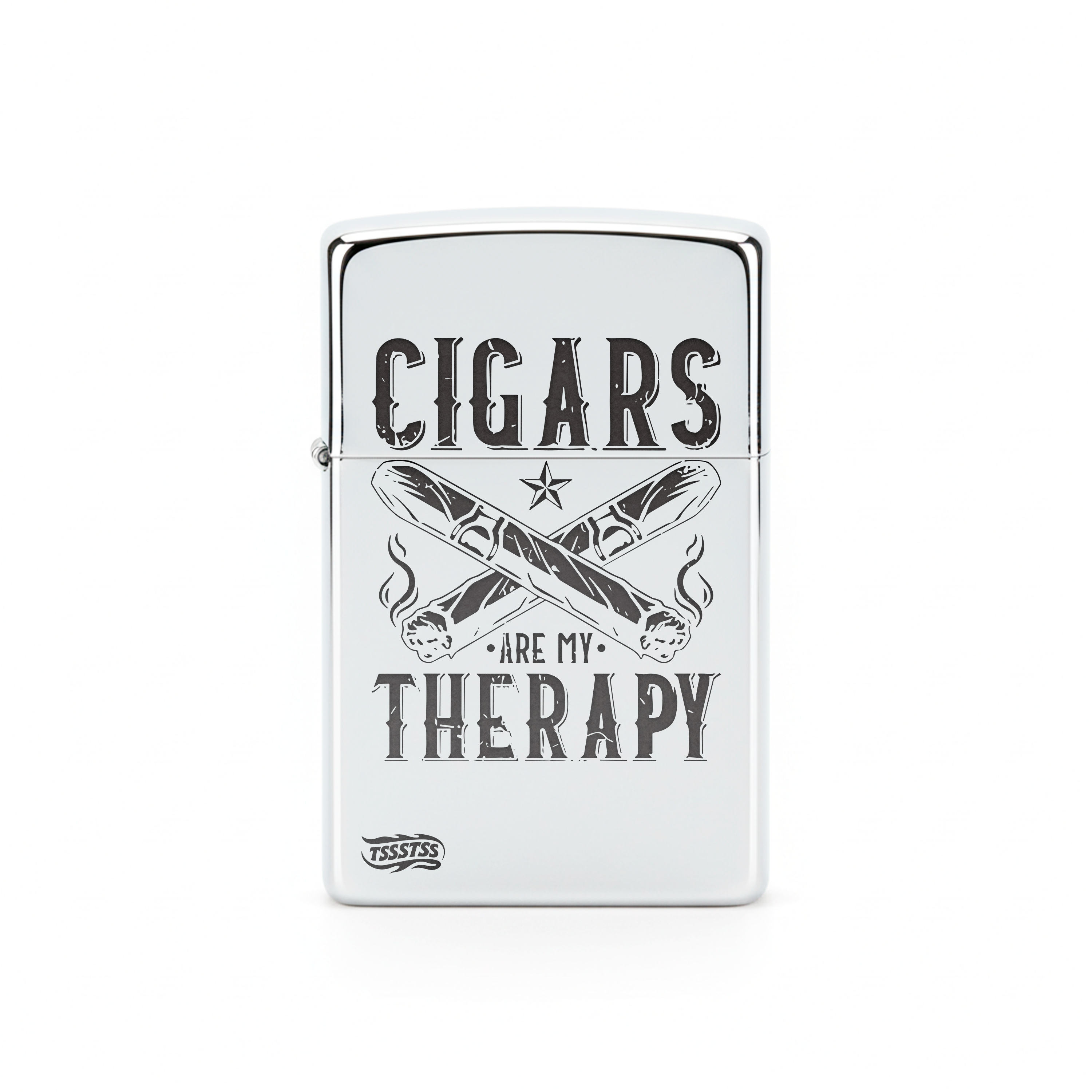 Isqueiro Cromado Polido 'Cigars Are My Therapy'