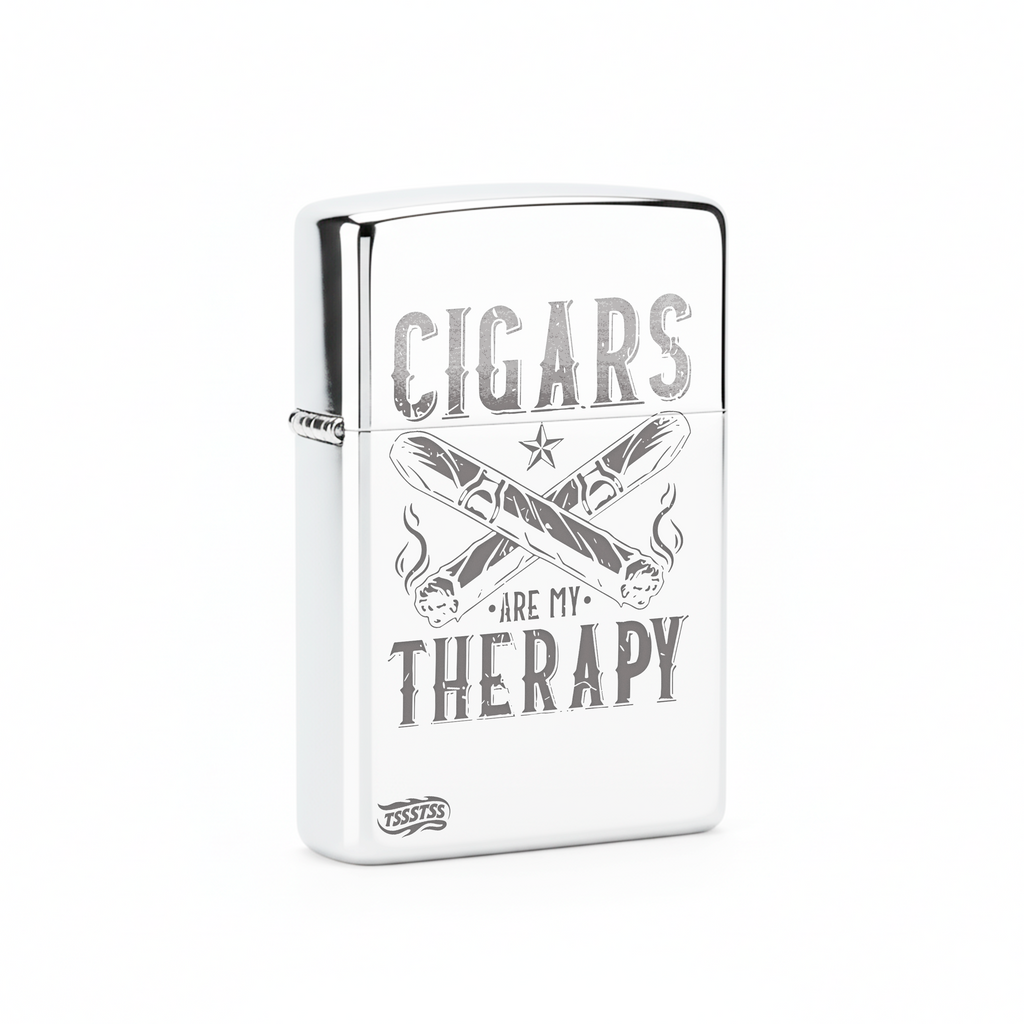 Isqueiro Cromado Polido 'Cigars Are My Therapy'