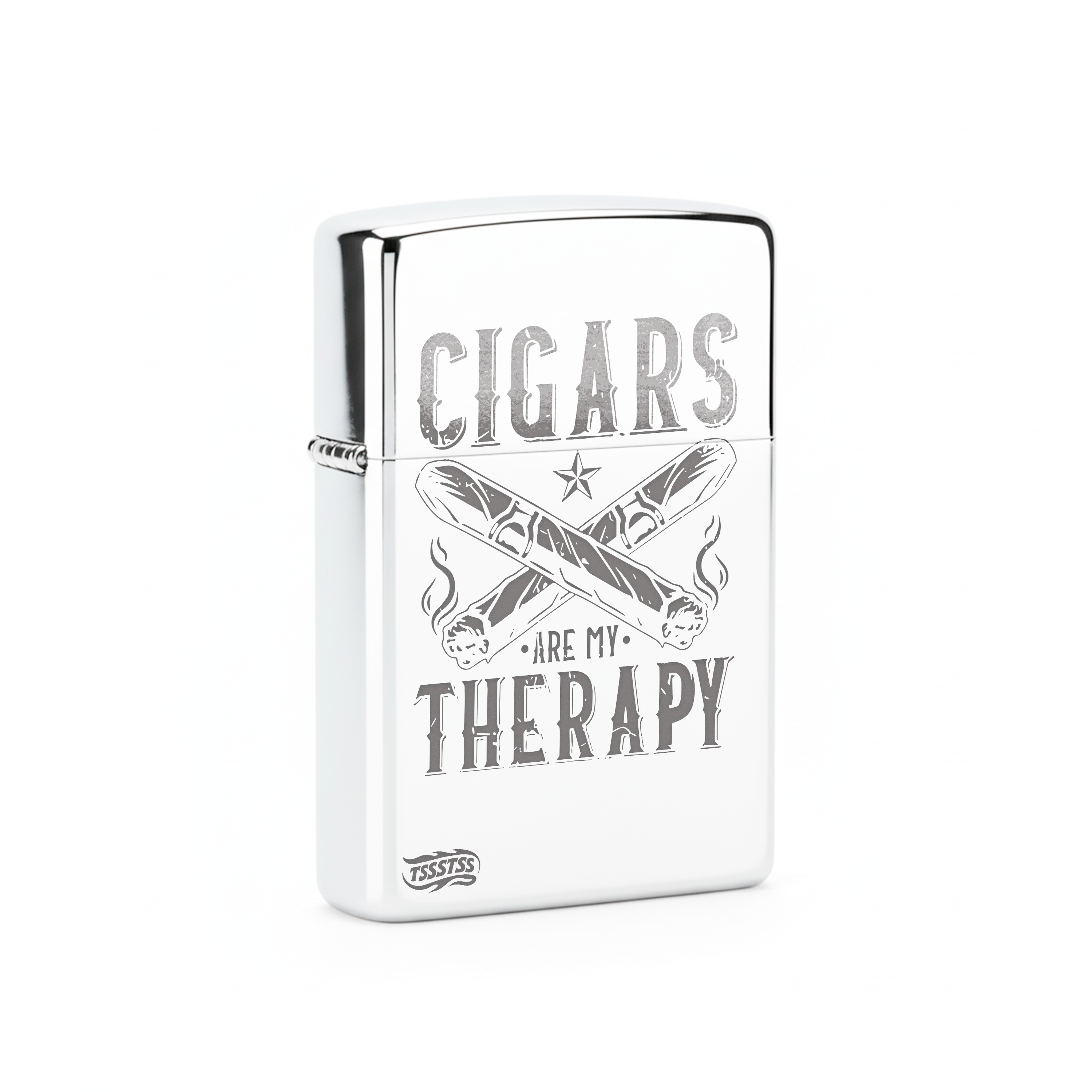 Isqueiro Cromado Polido 'Cigars Are My Therapy'