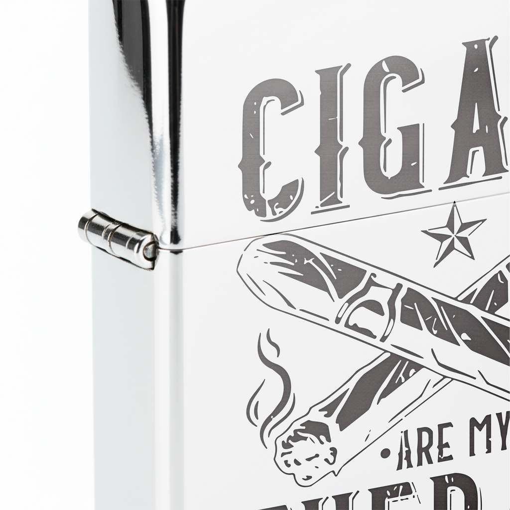 Isqueiro Cromado Polido 'Cigars Are My Therapy'