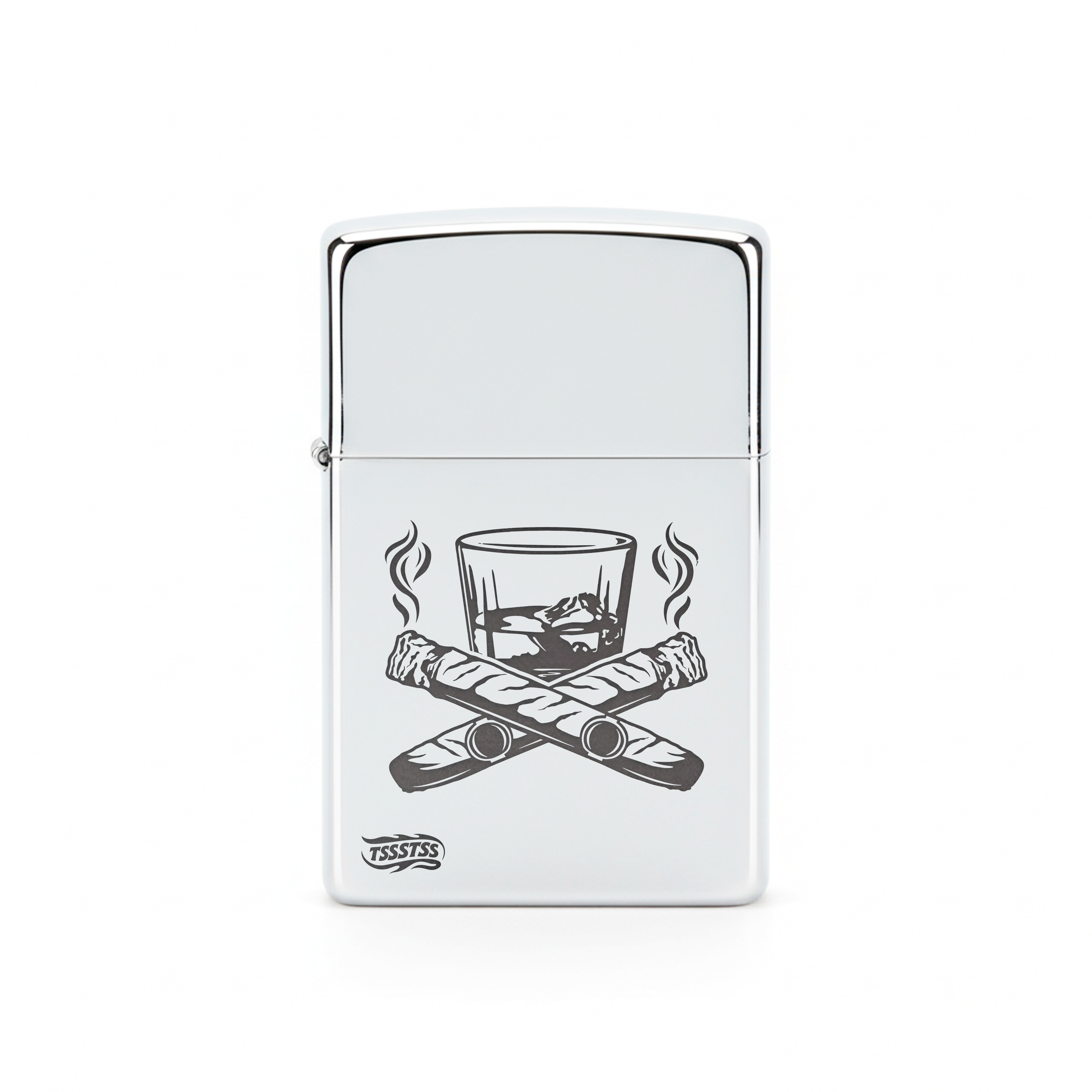 Isqueiro Cromado Polido 'Cigars & Whiskey'