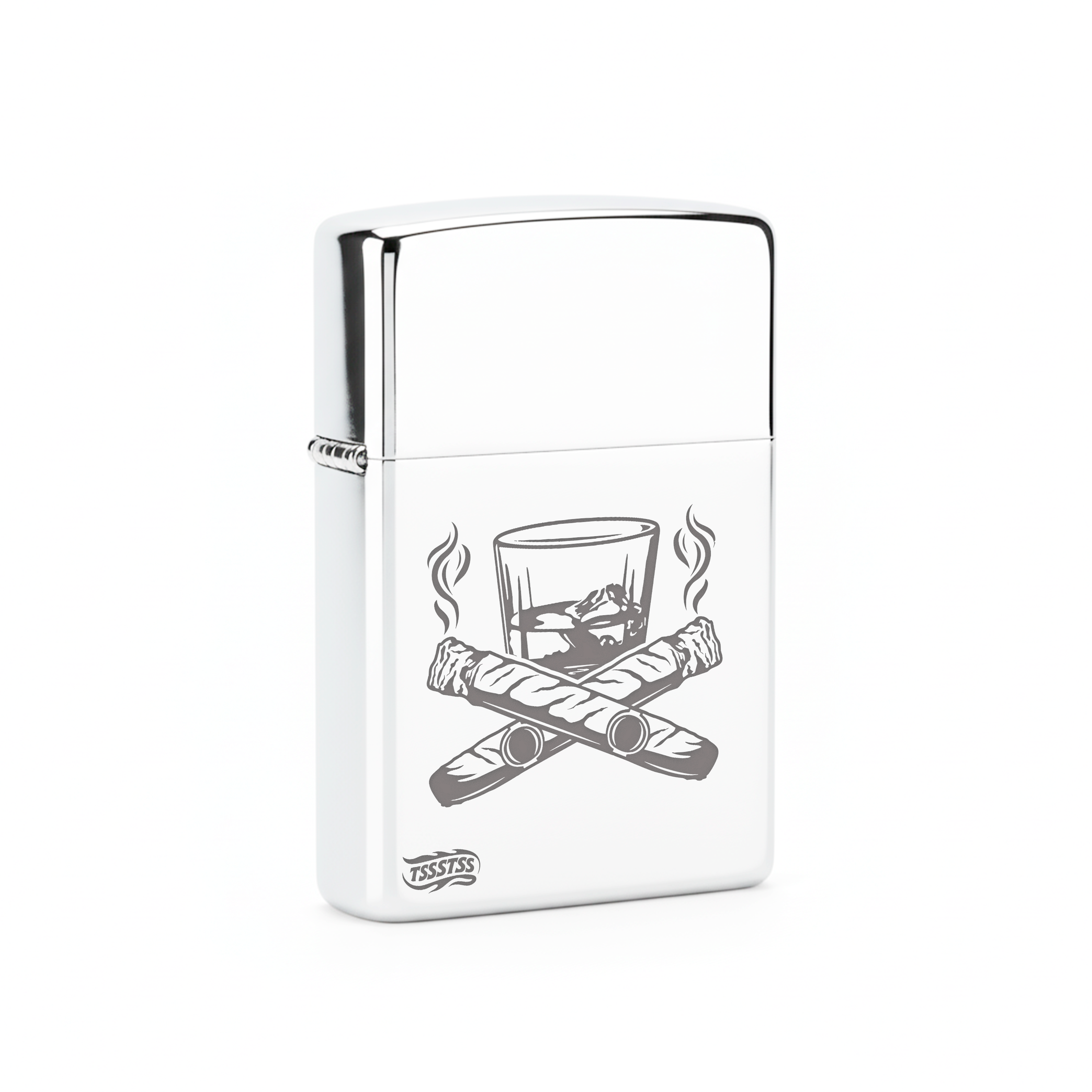 Isqueiro Cromado Polido 'Cigars & Whiskey'