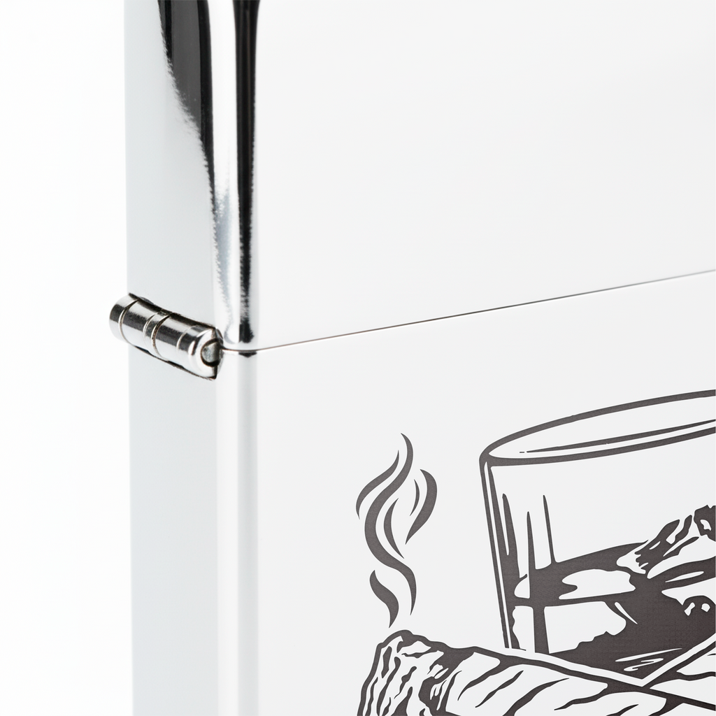 Isqueiro Cromado Polido 'Cigars & Whiskey' detalhe 5