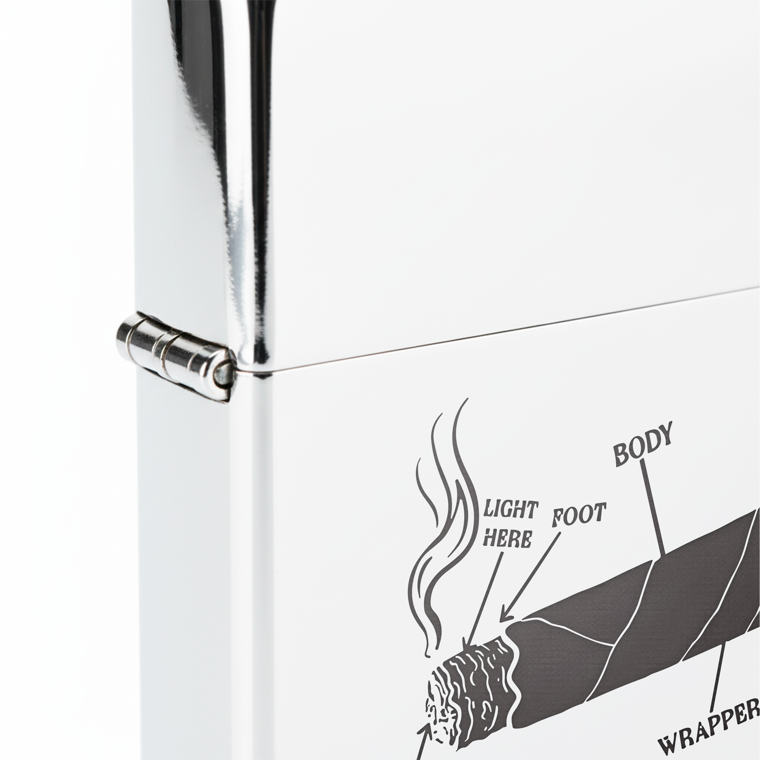 Isqueiro Cromado Polido 'Anatomia do Charuto'