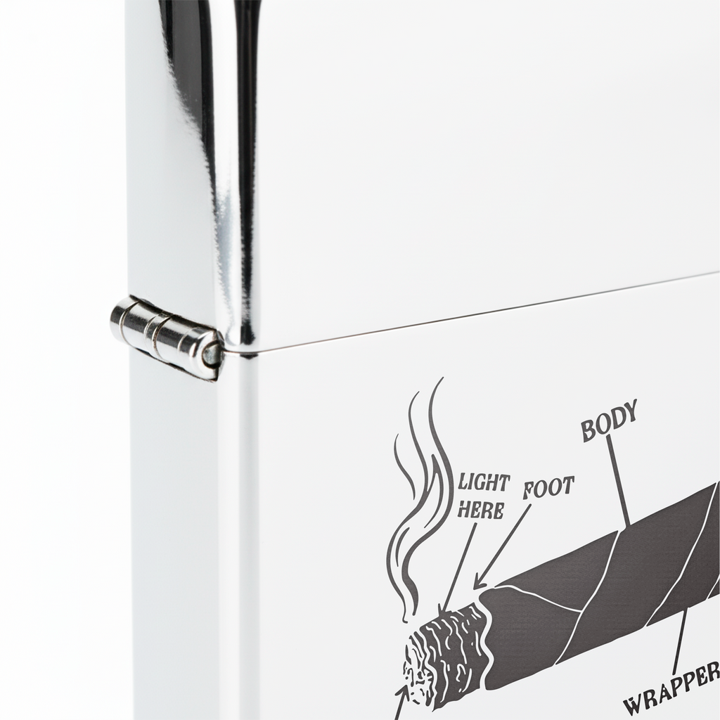 Isqueiro Cromado Polido 'Anatomia do Charuto' detalhe 5