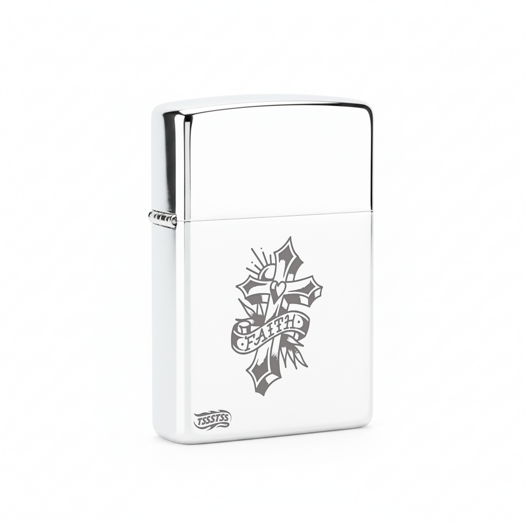 Isqueiro Cromado Polido 'Faith' detalhe 3