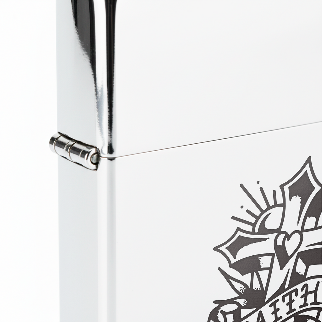 Isqueiro Cromado Polido 'Faith' detalhe 5