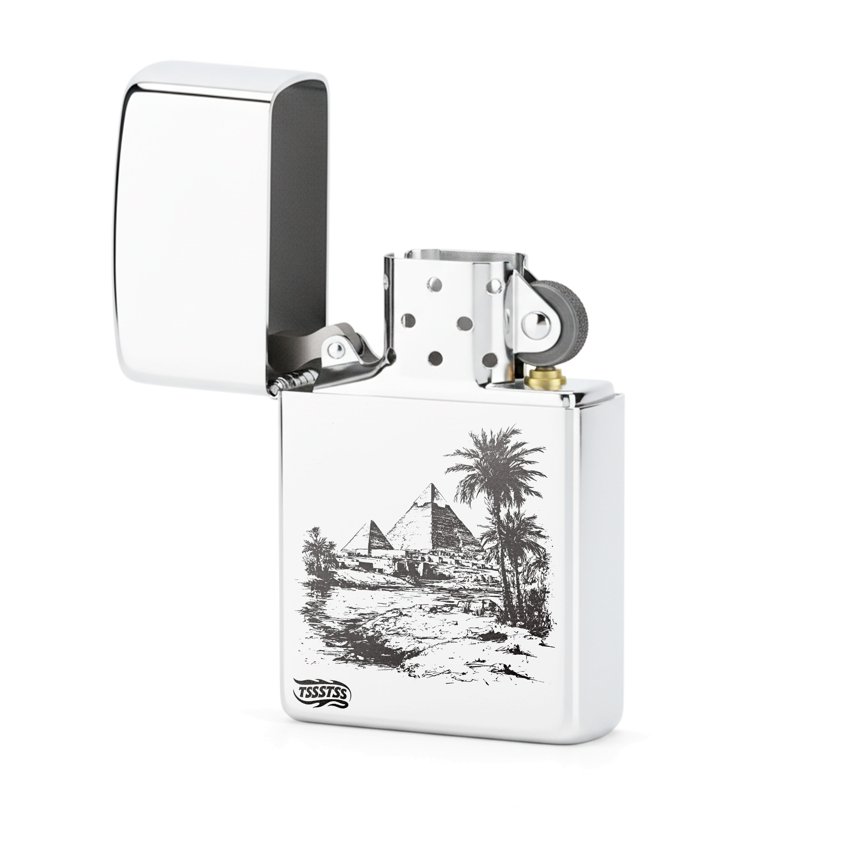 Isqueiro Cromado Polido 'Piramides de Gizé'