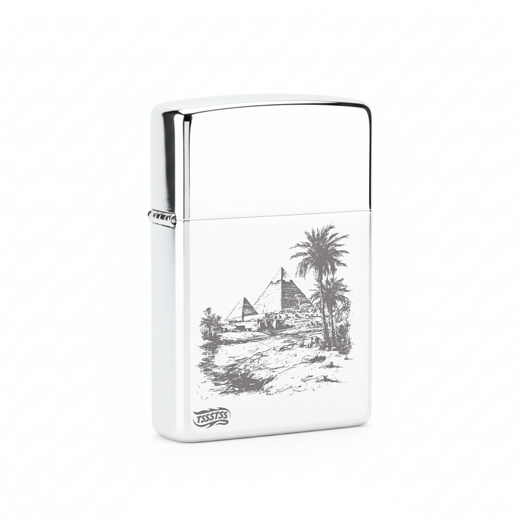 Isqueiro Cromado Polido 'Piramides de Gizé'