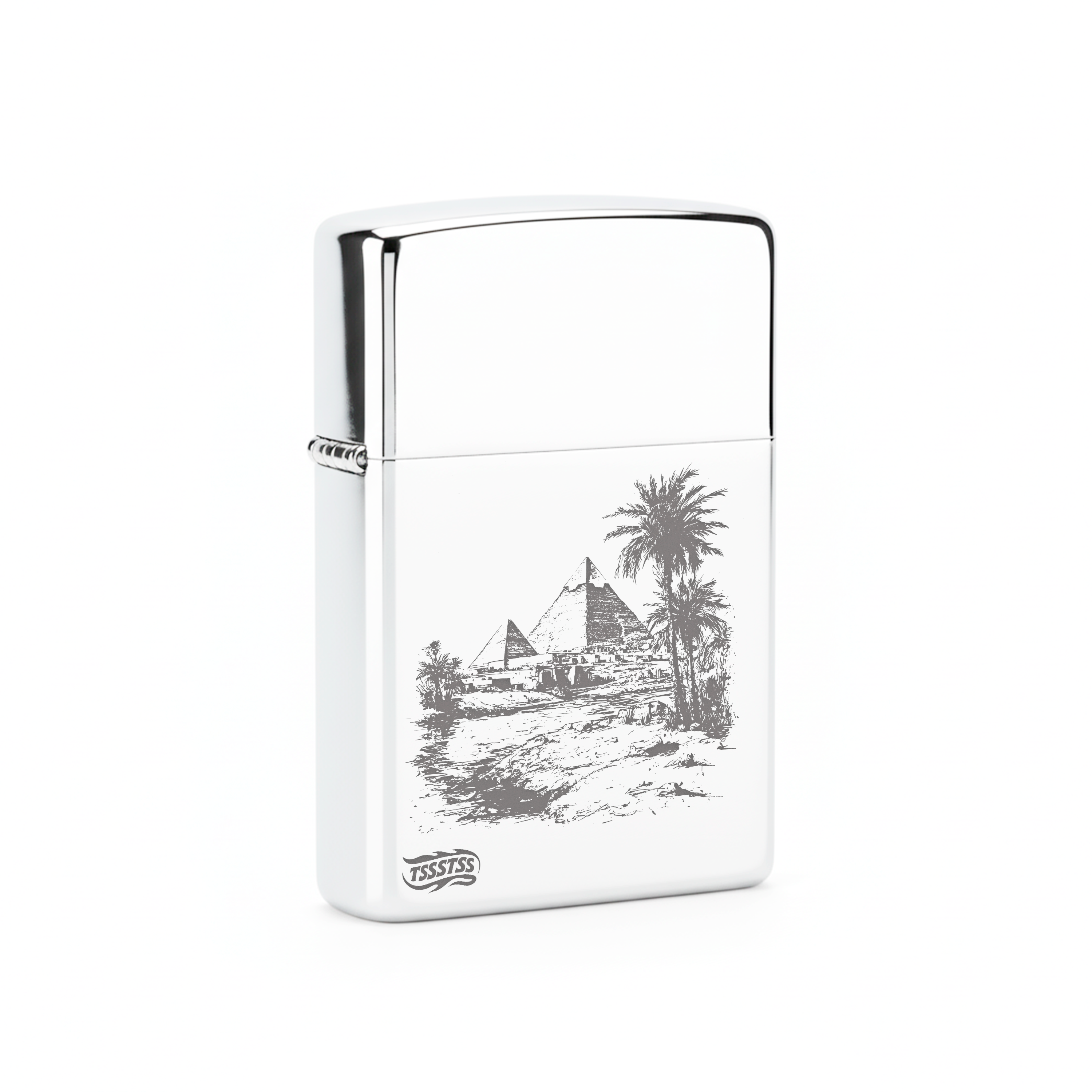 Isqueiro Cromado Polido 'Piramides de Gizé'