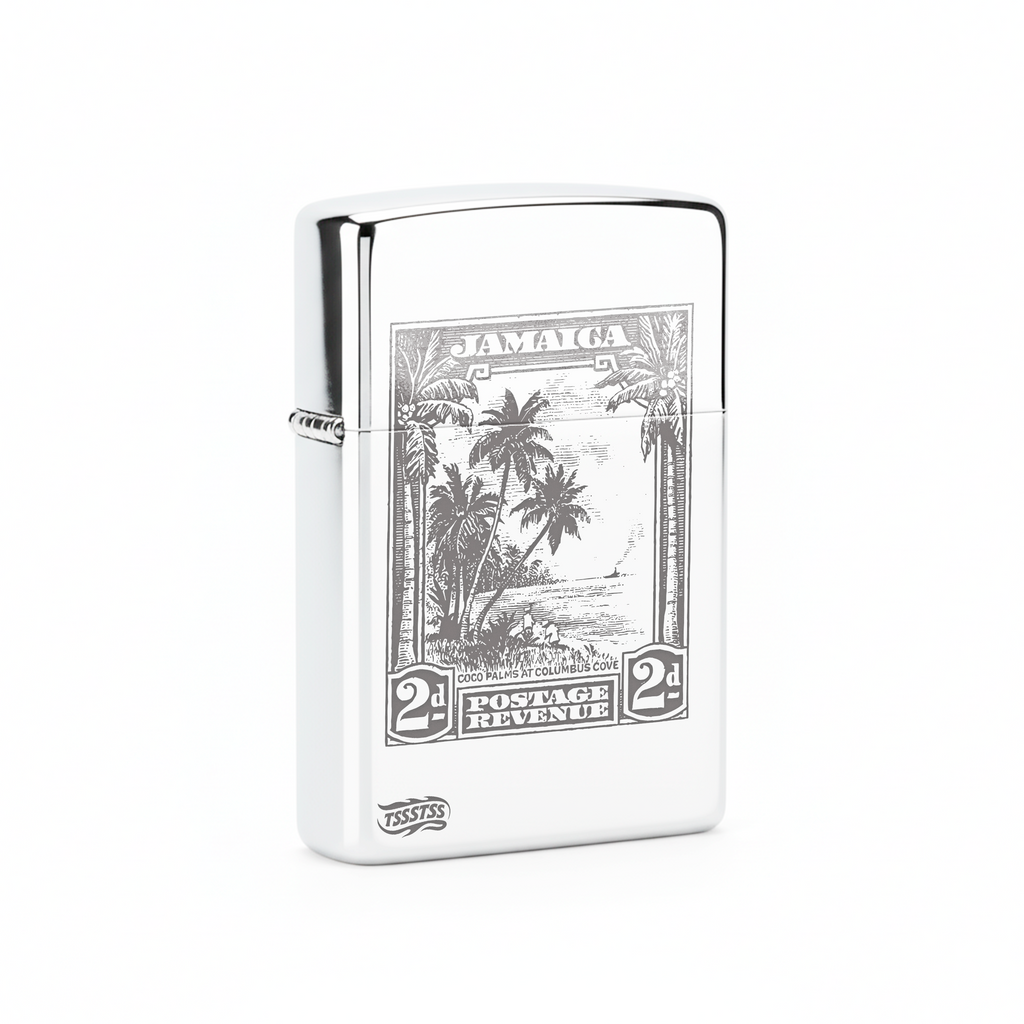 Isqueiro Cromado Polido 'Jamaica Postage' detalhe 3