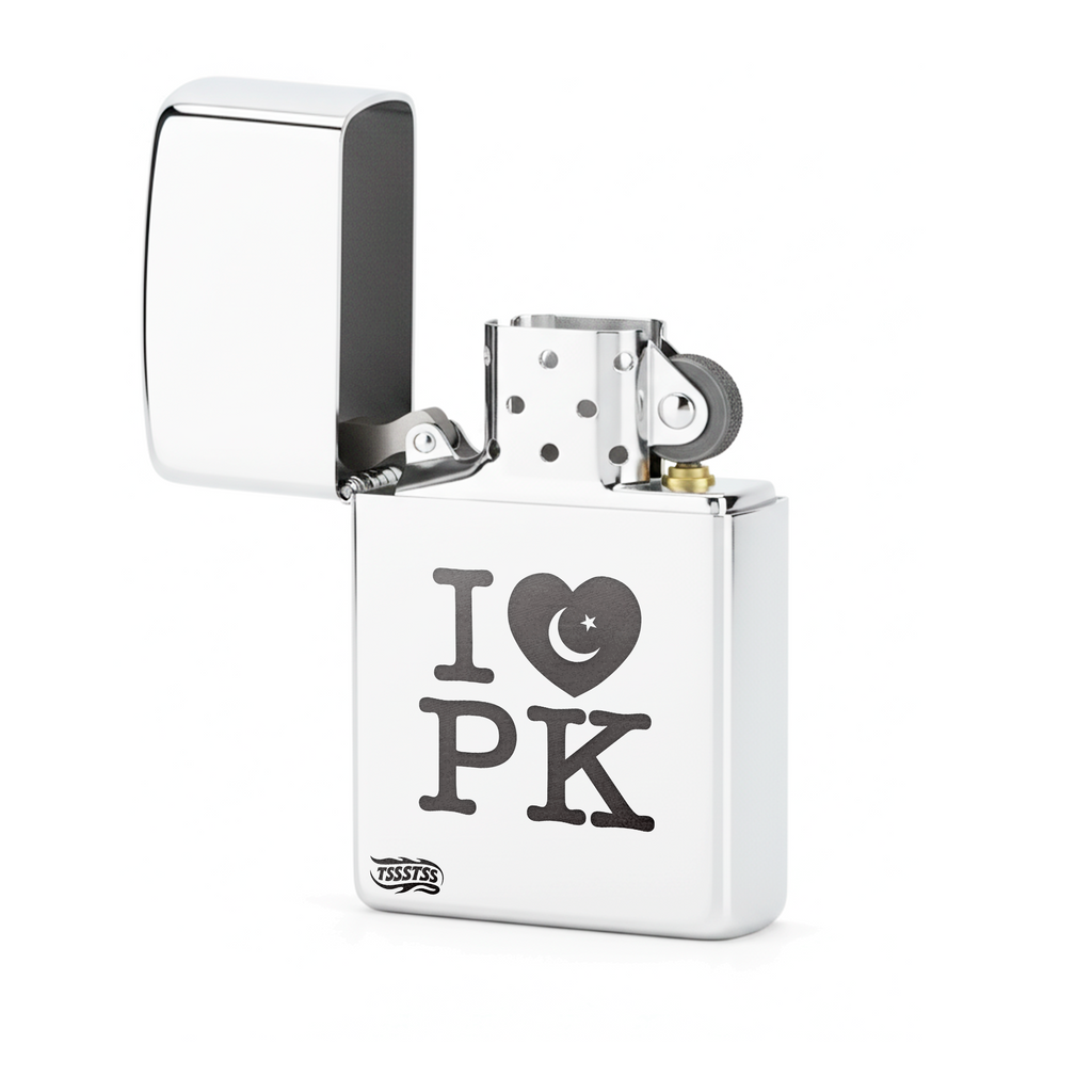 Isqueiro Cromado Polido 'I Love Pakistan'