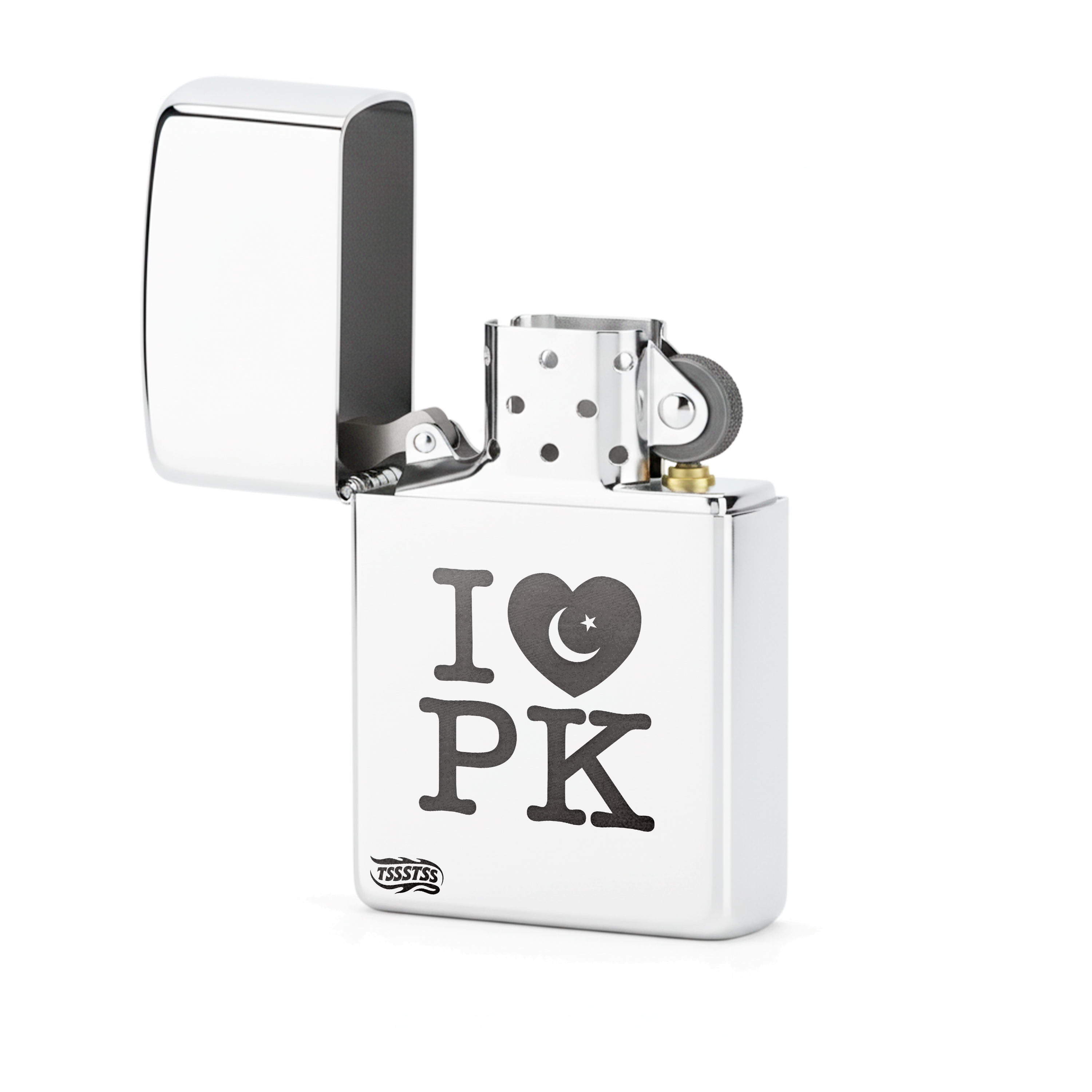 Isqueiro Cromado Polido 'I Love Pakistan'