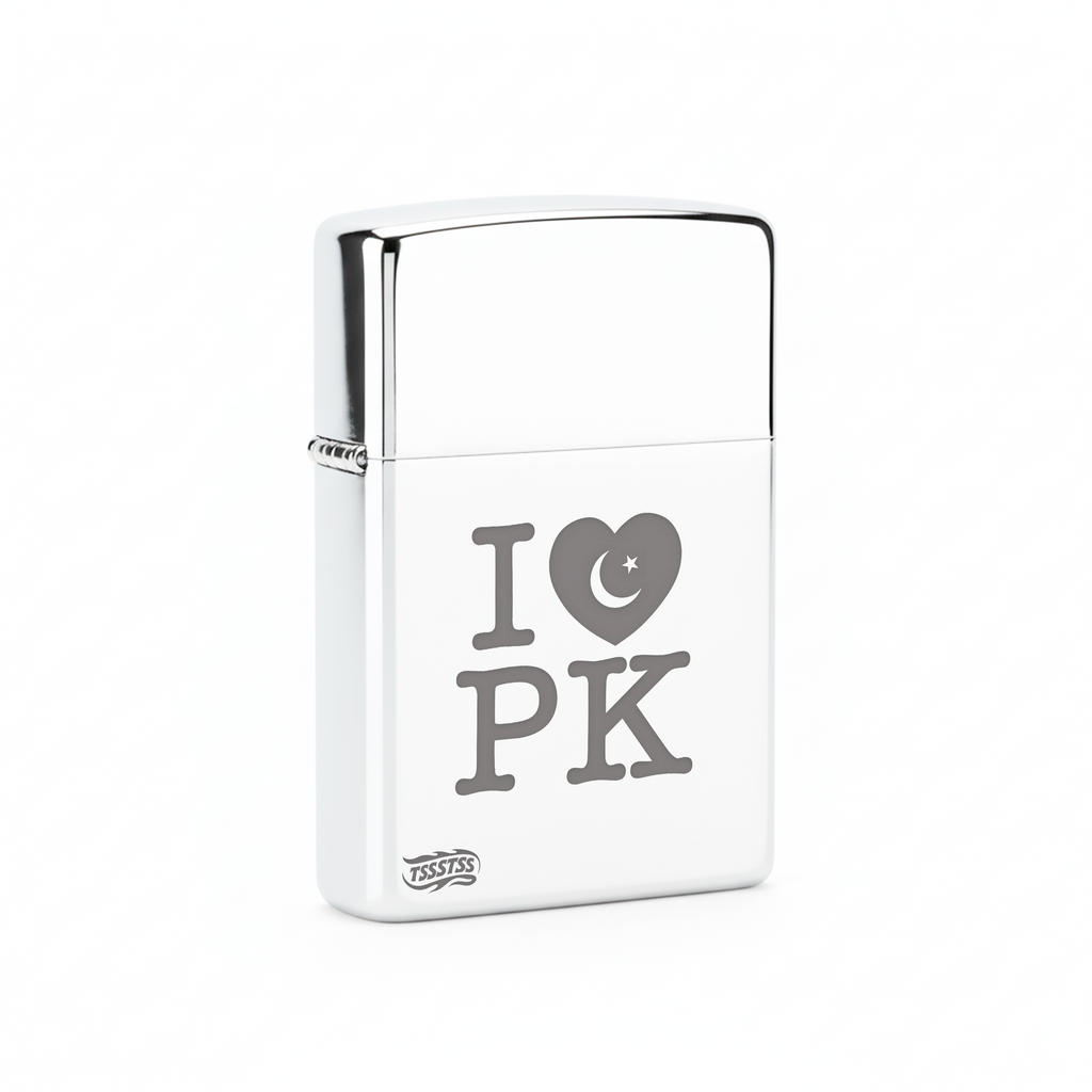 Isqueiro Cromado Polido 'I Love Pakistan' detalhe 3