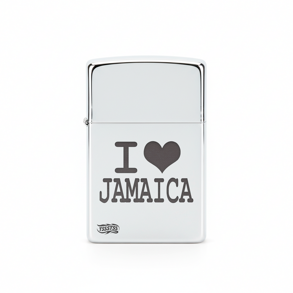 Isqueiro Cromado Polido 'I Love Jamaica'