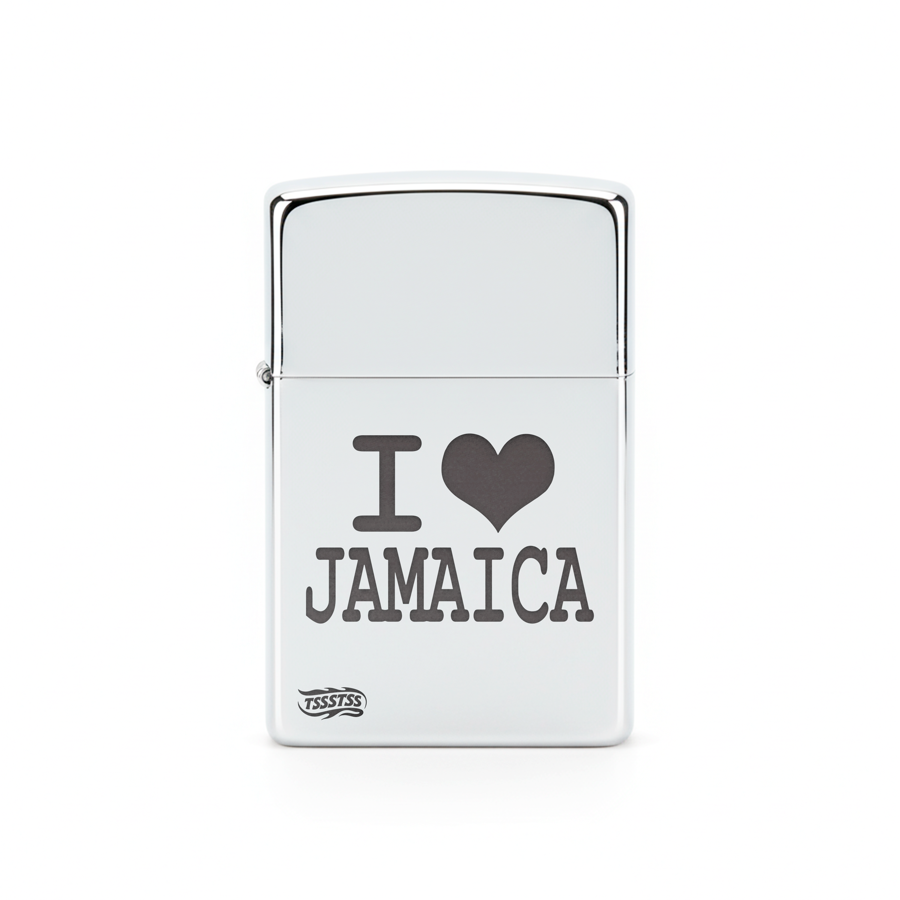 Isqueiro Cromado Polido 'I Love Jamaica'