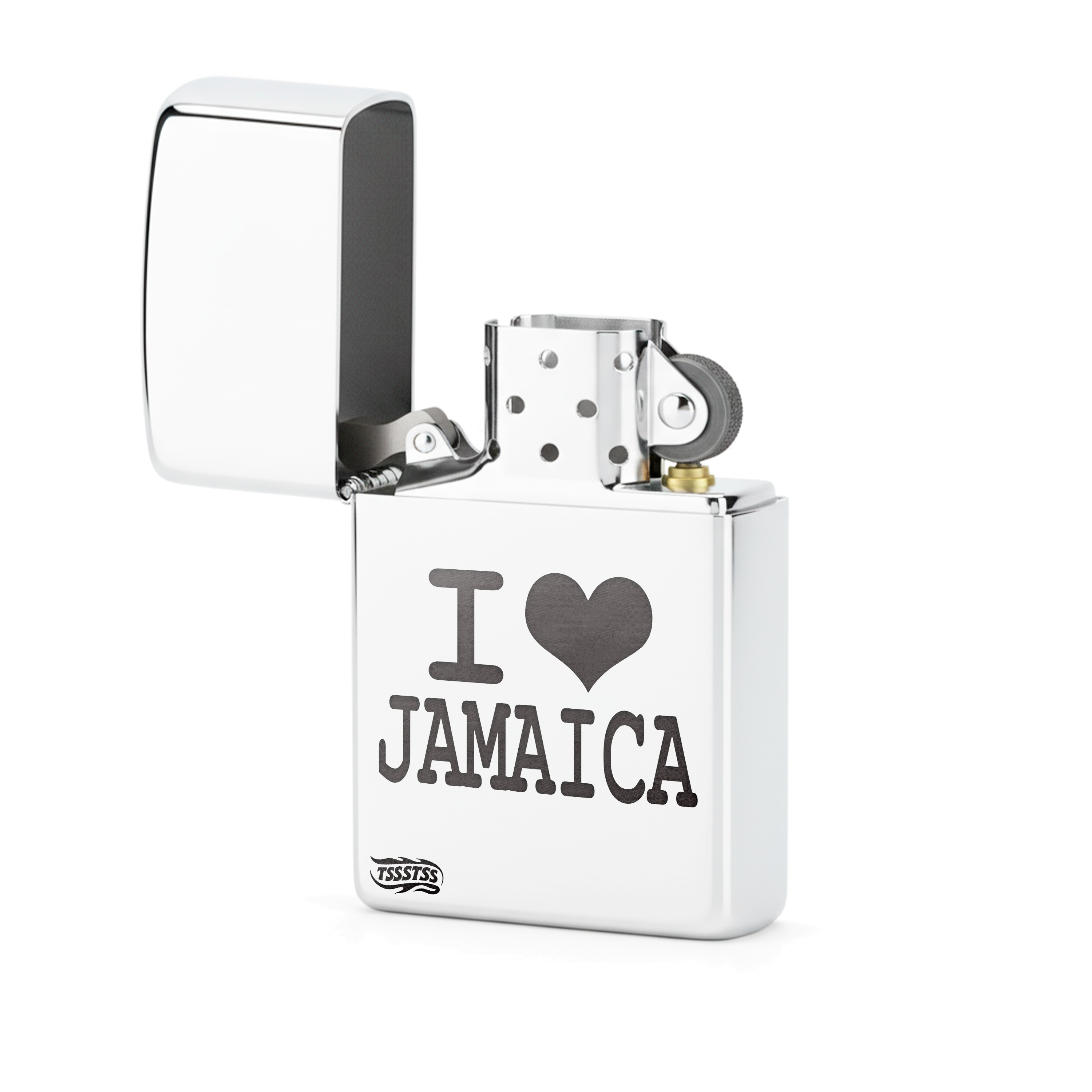 Isqueiro Cromado Polido 'I Love Jamaica'
