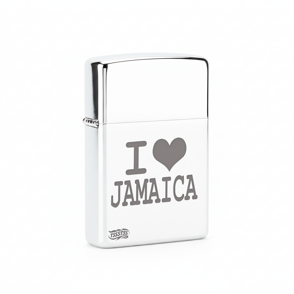 Isqueiro Cromado Polido 'I Love Jamaica'