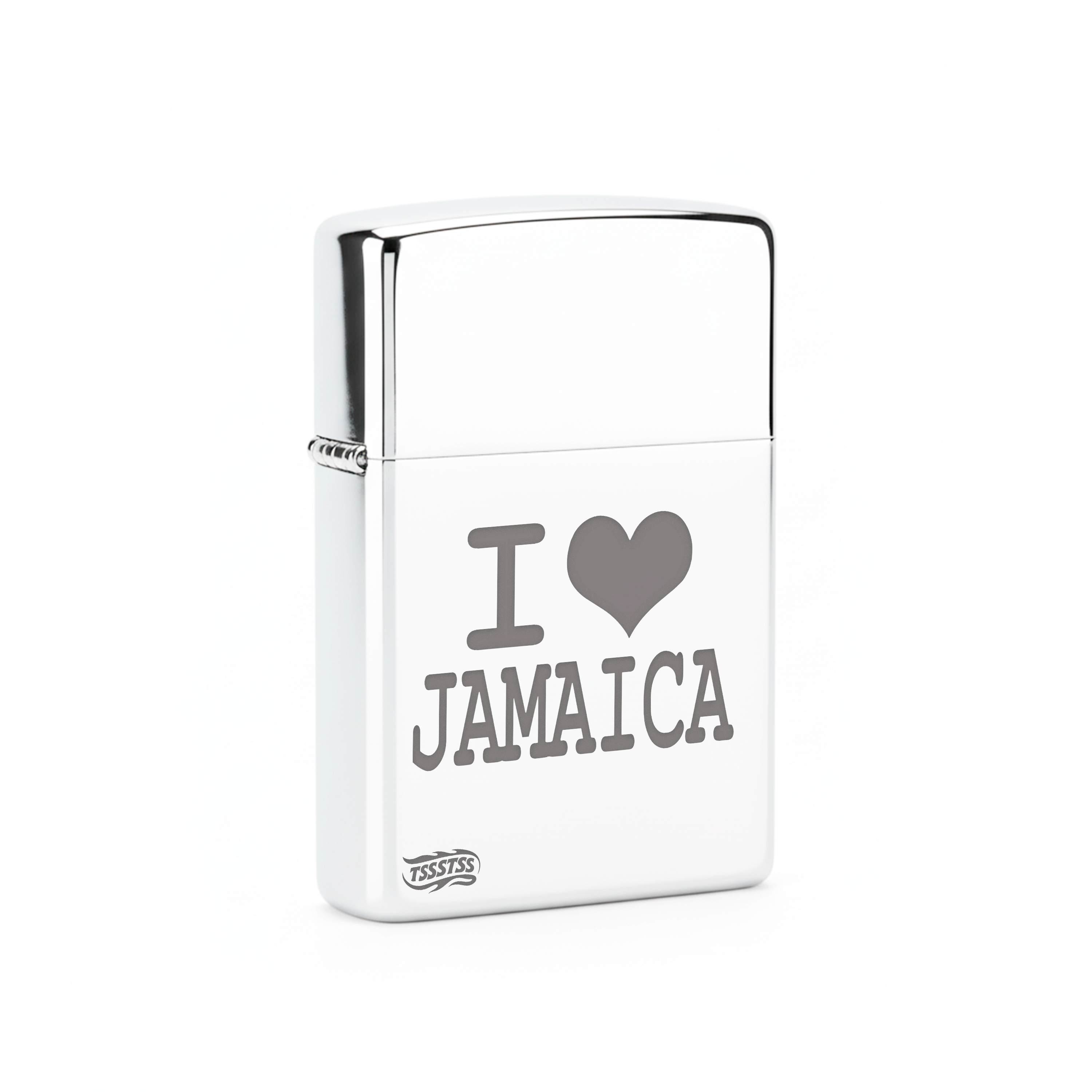 Isqueiro Cromado Polido 'I Love Jamaica'