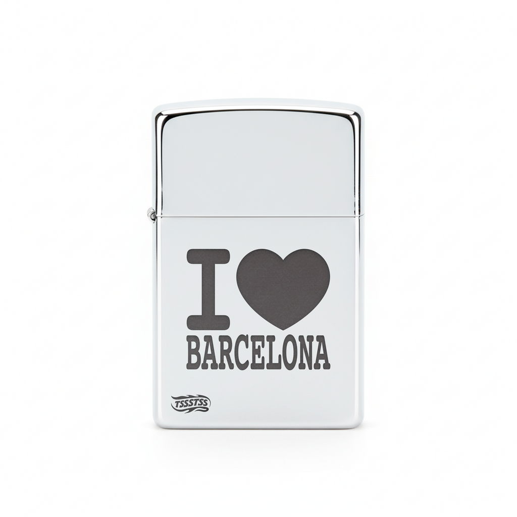 Isqueiro Cromado Polido 'I Love Barcelona'