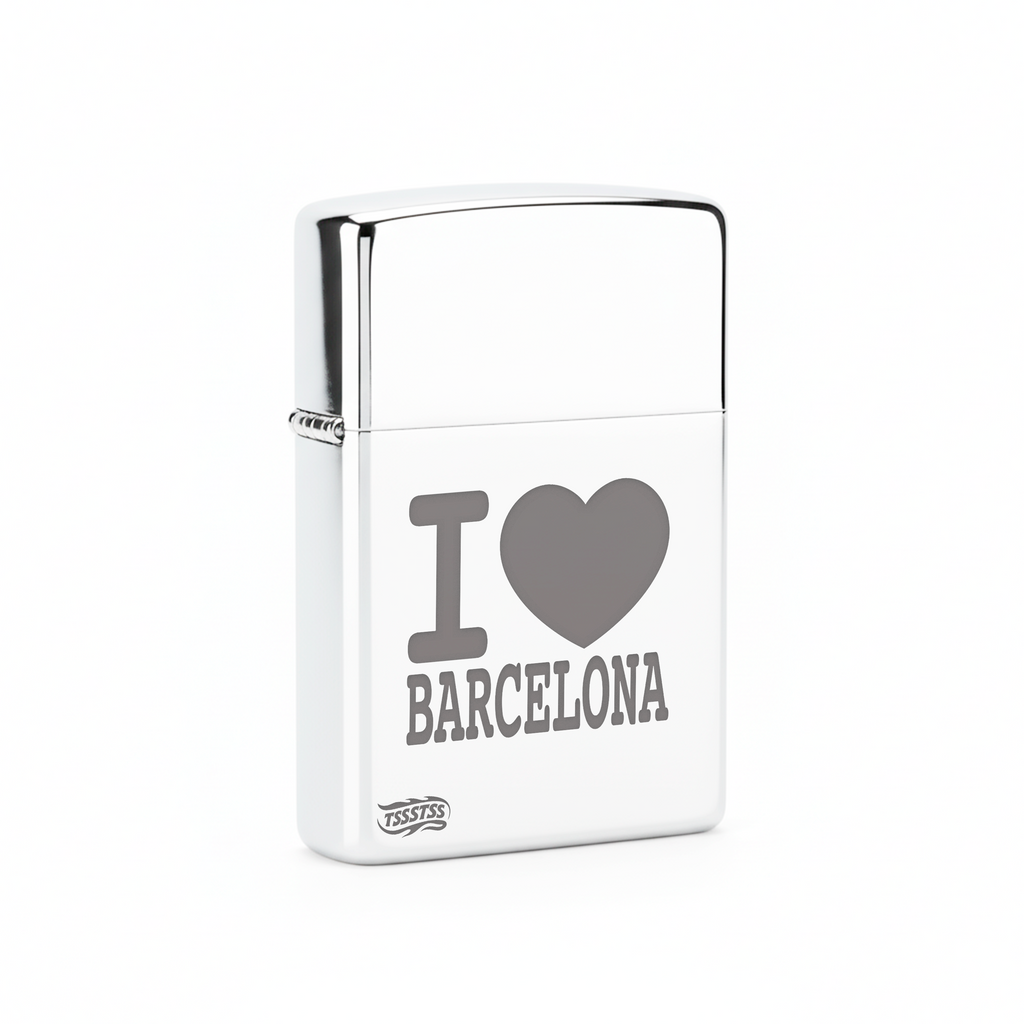 Isqueiro Cromado Polido 'I Love Barcelona'