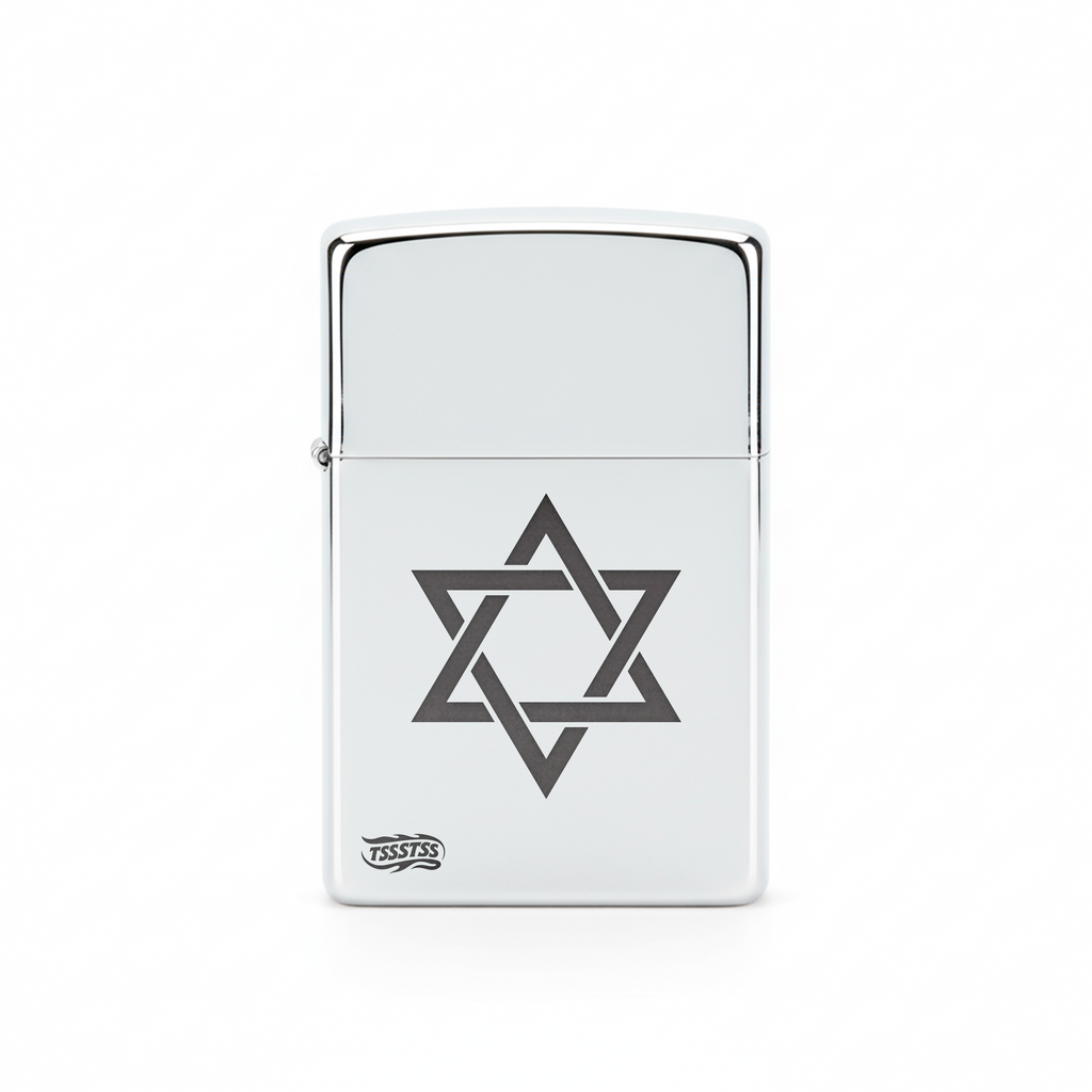 Isqueiro Cromado Polido 'Estrela de Davi'