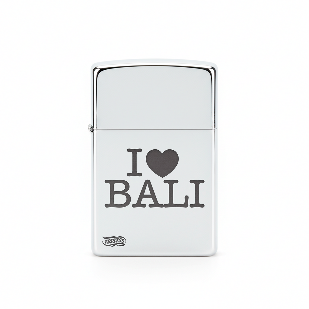 Isqueiro Cromado Polido 'I Love Bali'