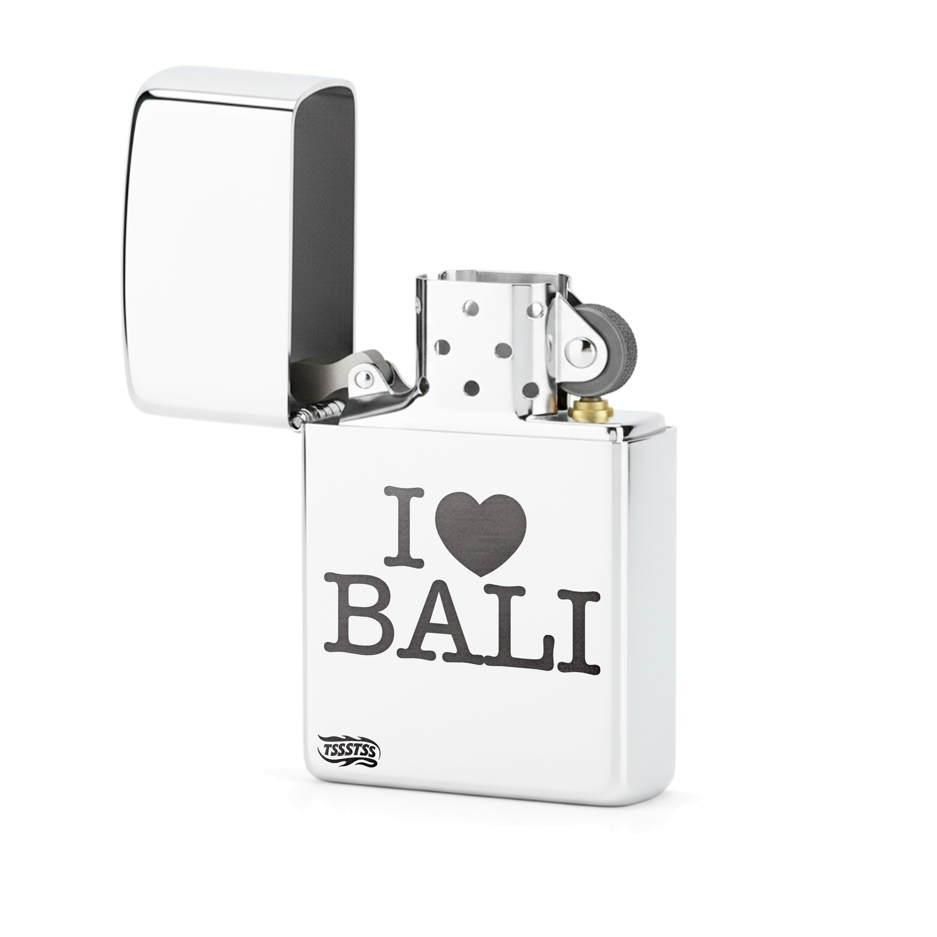 Isqueiro Cromado Polido 'I Love Bali'