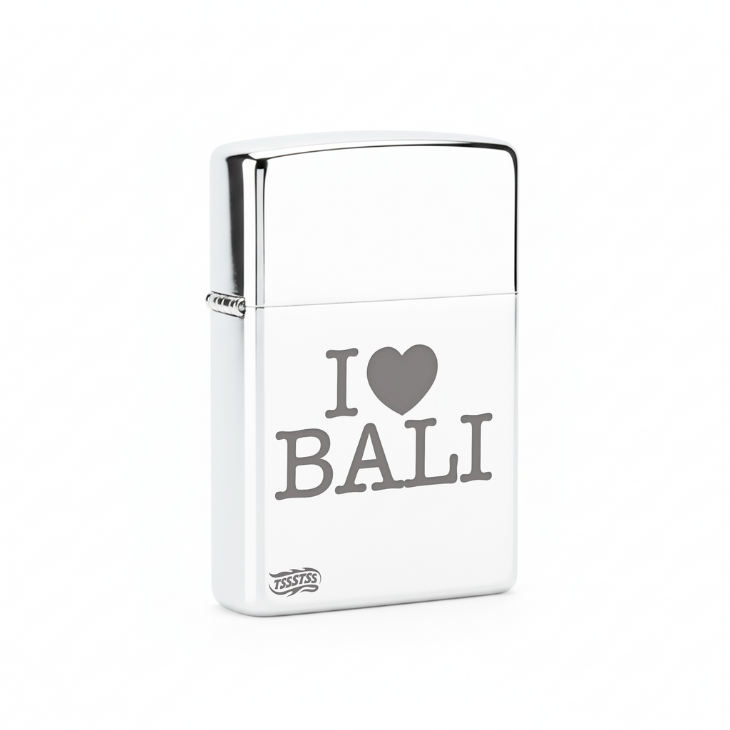 Isqueiro Cromado Polido 'I Love Bali'