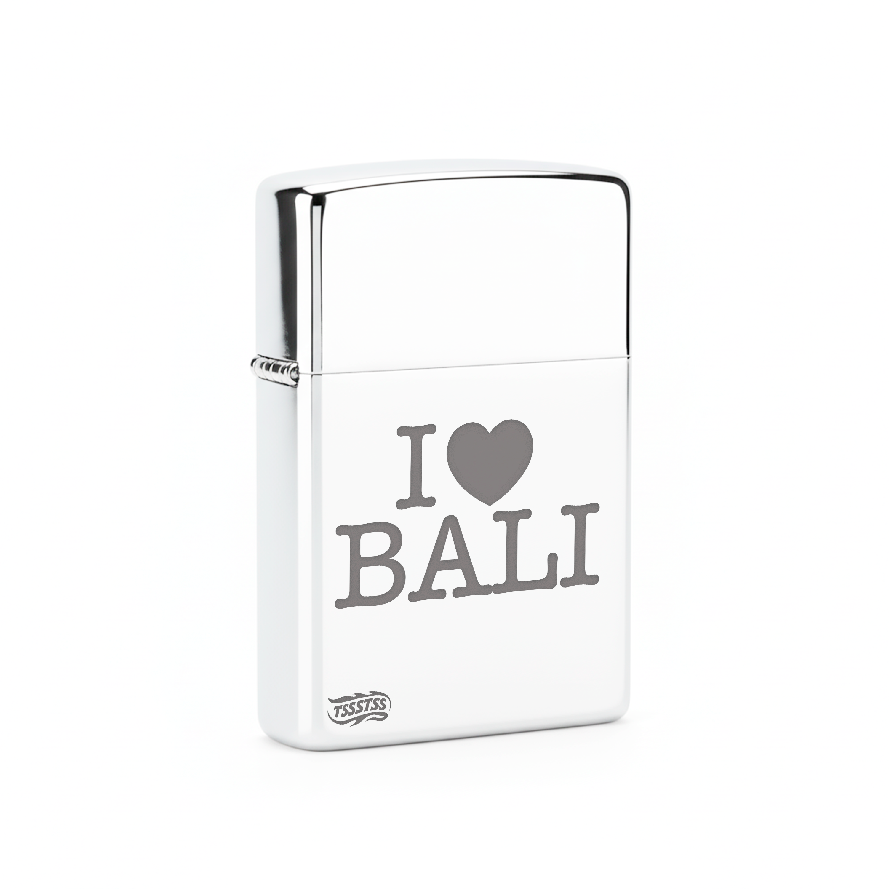 Isqueiro Cromado Polido 'I Love Bali'