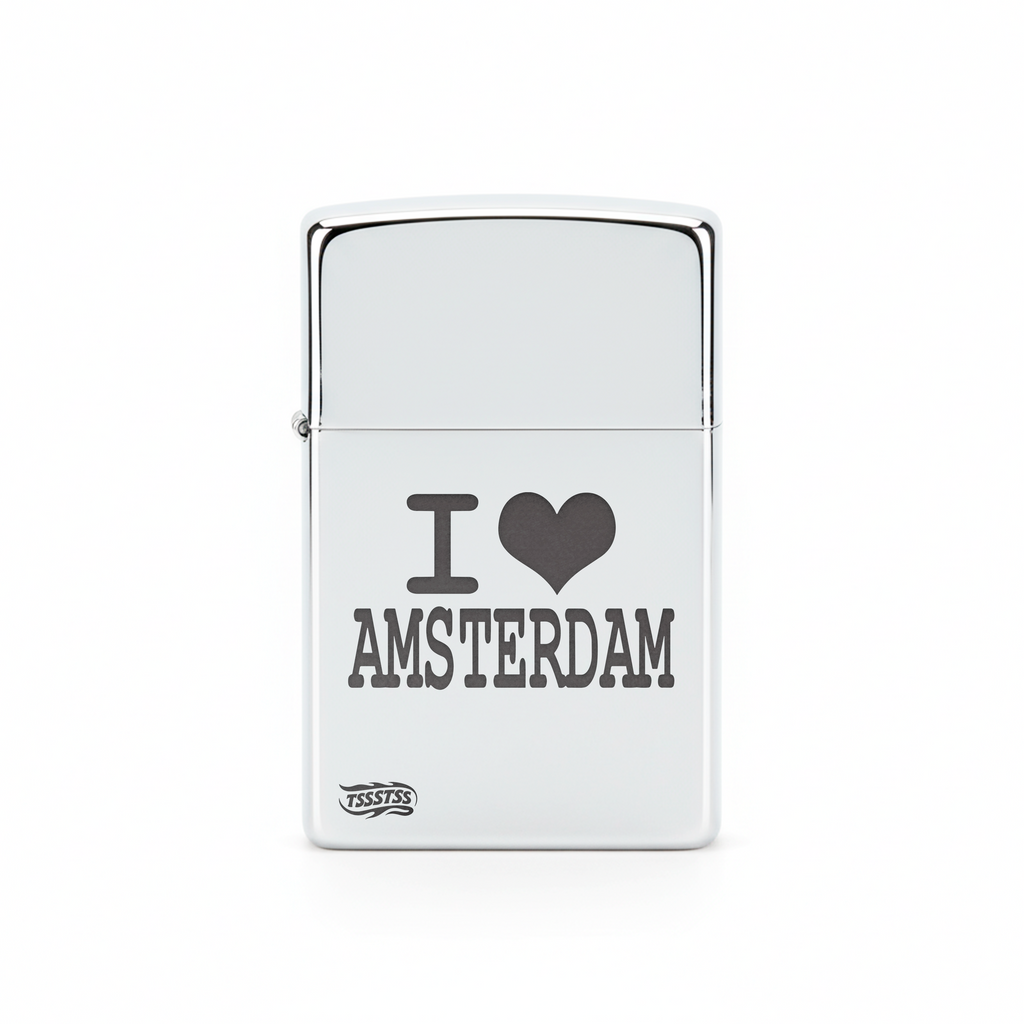 Isqueiro Cromado Polido 'I Love Amsterdam'