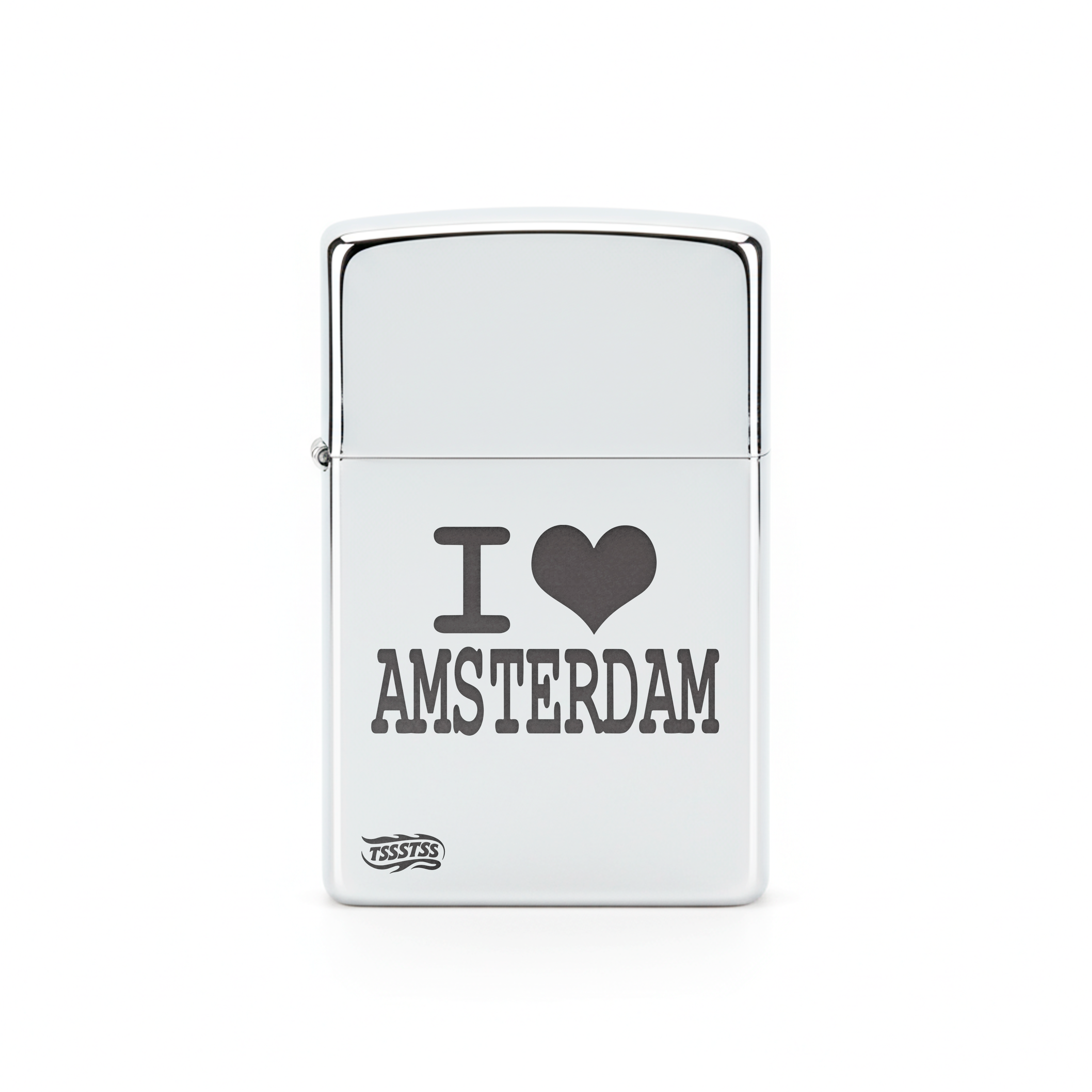 Isqueiro Cromado Polido 'I Love Amsterdam'