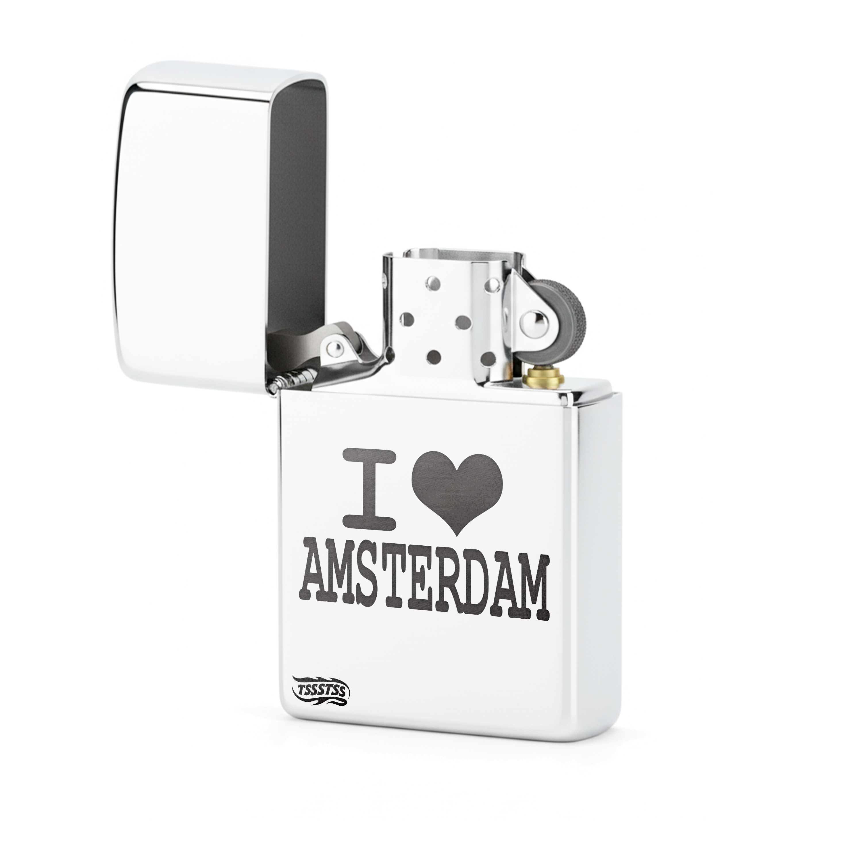 Isqueiro Cromado Polido 'I Love Amsterdam'